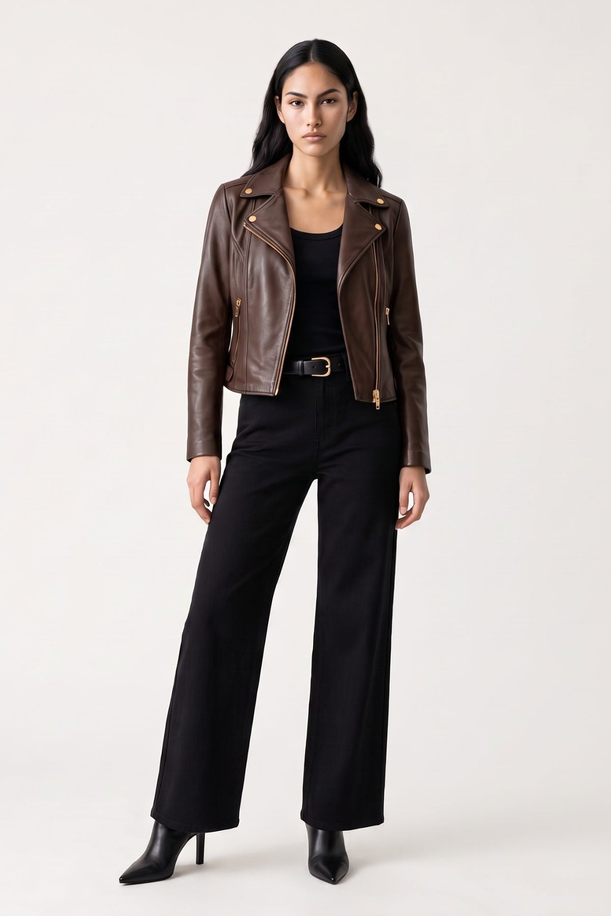 Leather Biker Jacket in Chocolate RRP £259