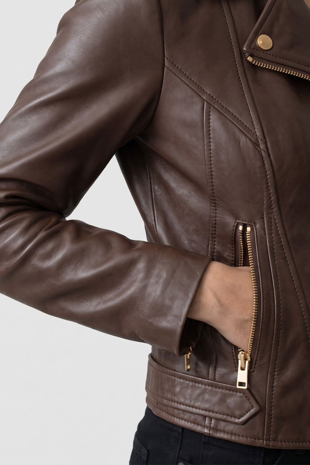 Leather Biker Jacket in Chocolate RRP £259