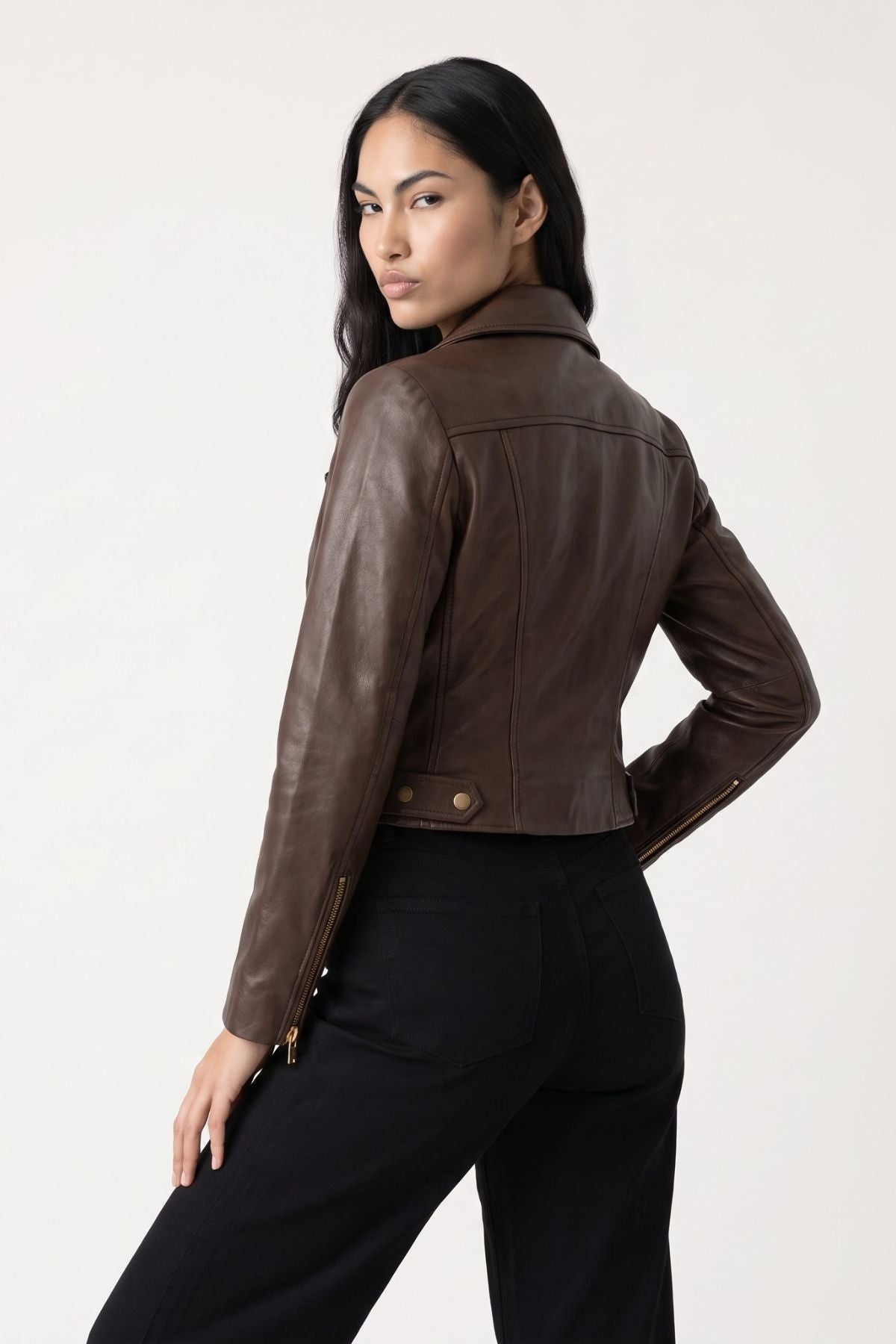 Leather Biker Jacket in Chocolate RRP £259