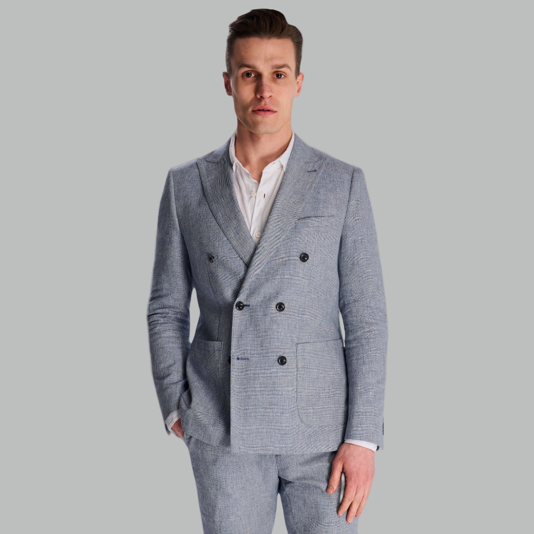Giacomo Cotton Linen Double Breasted Suit Jacket in Chambray RRP £139