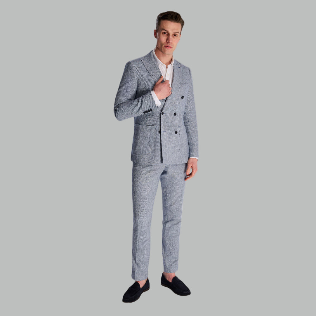 Giacomo Cotton Linen Double Breasted Suit Jacket in Chambray RRP £139