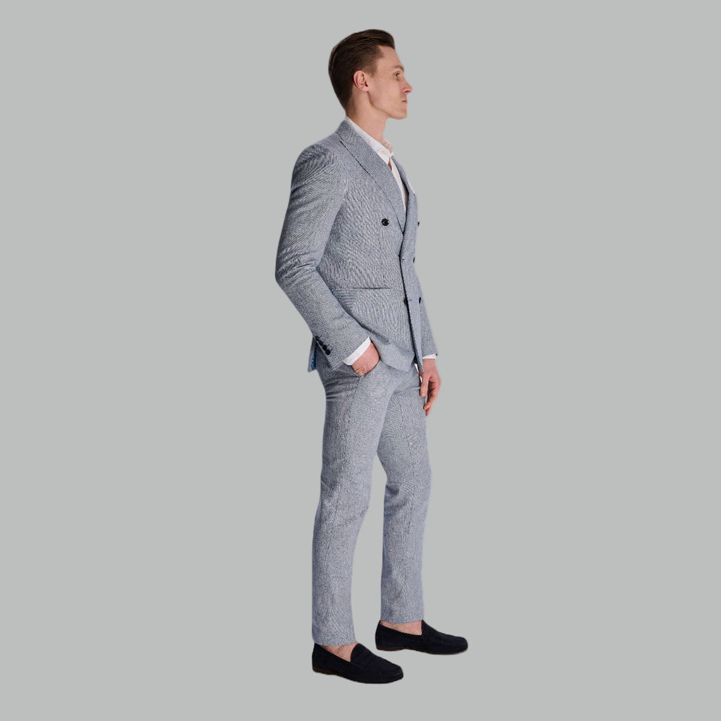 Giacomo Cotton Linen Double Breasted Suit Jacket in Chambray RRP £139