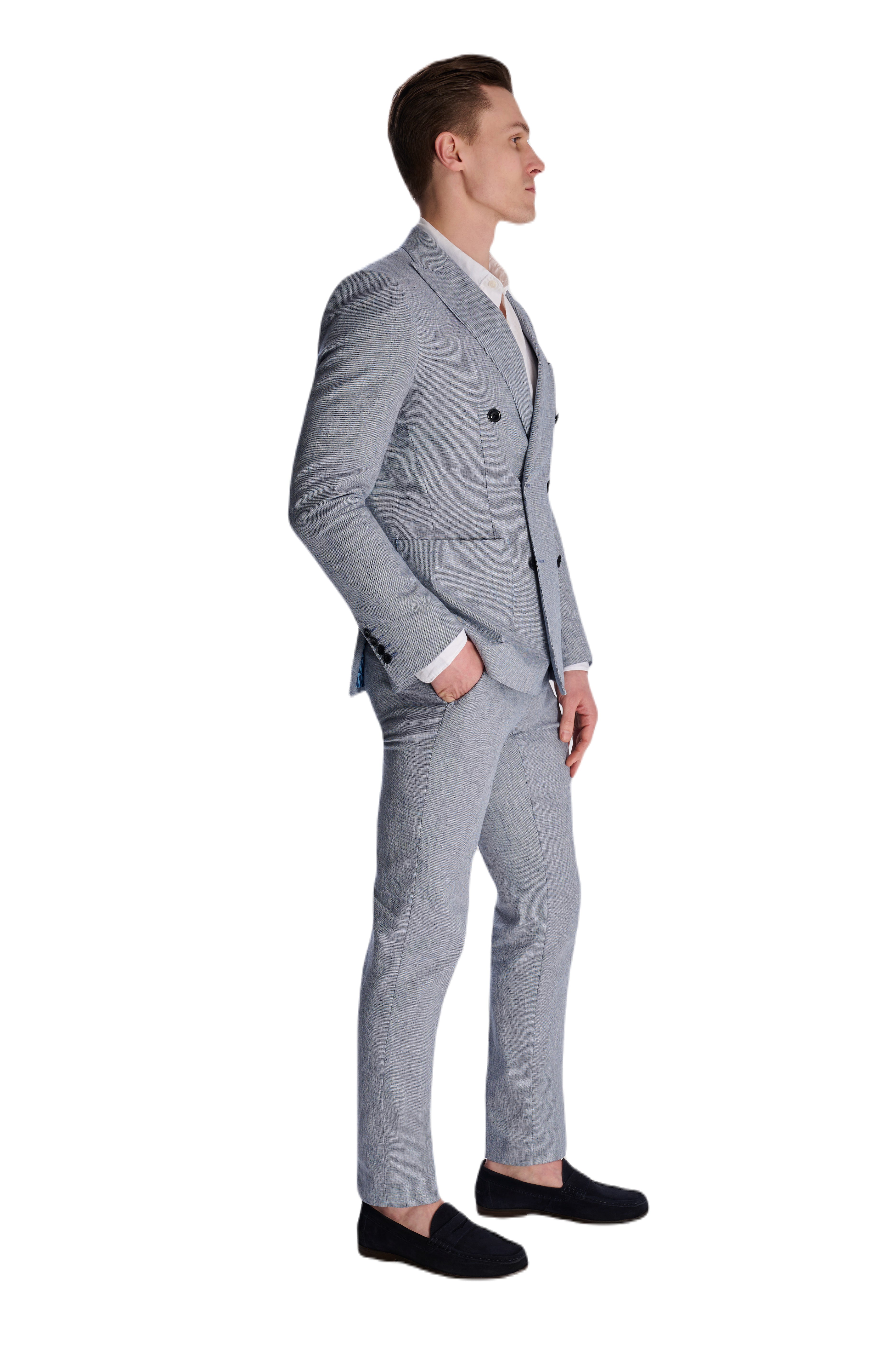 Giacomo Cotton Linen Double Breasted Suit Jacket in Chambray RRP £139
