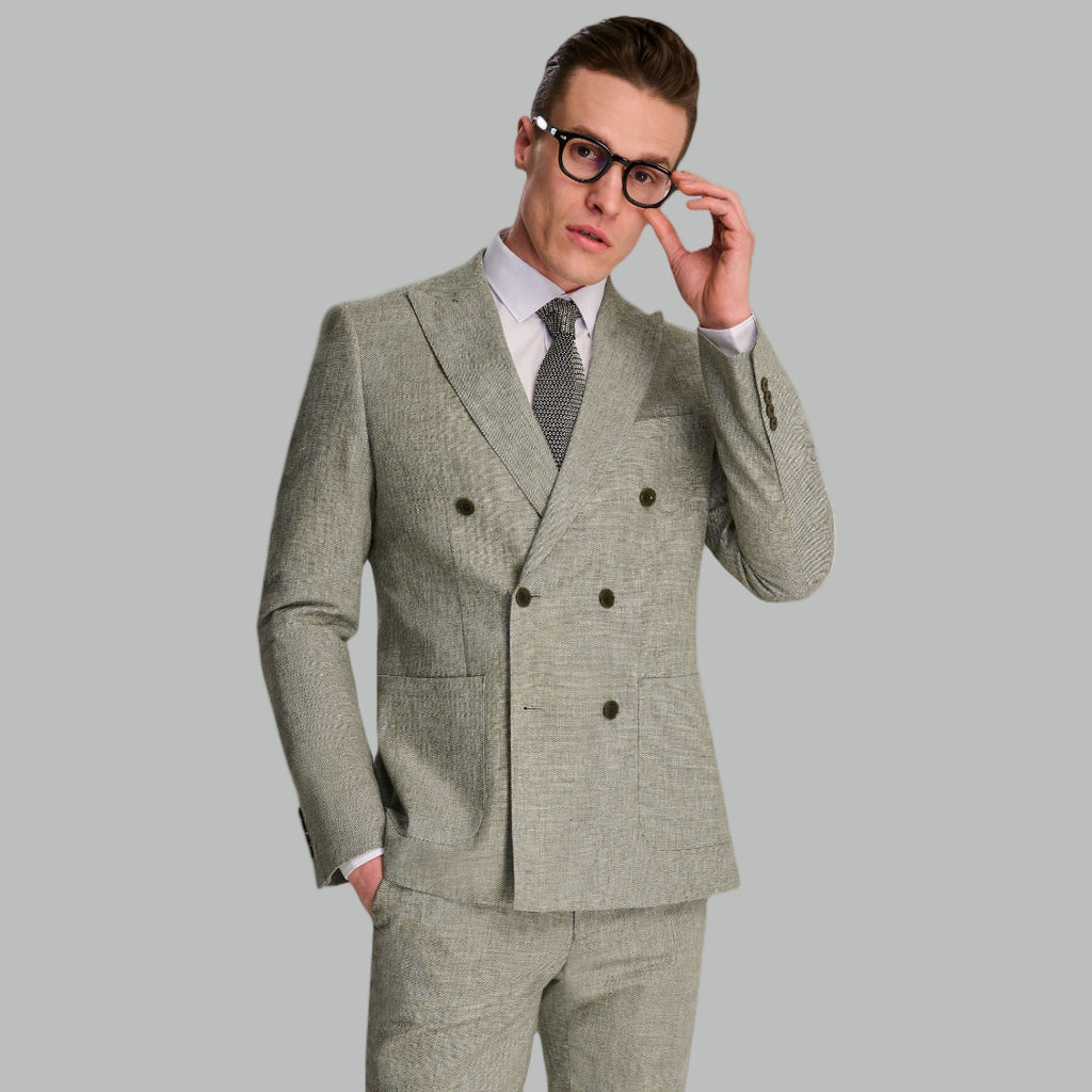 Giacomo Cotton Linen Double Breasted Suit Jacket in Green RRP £139