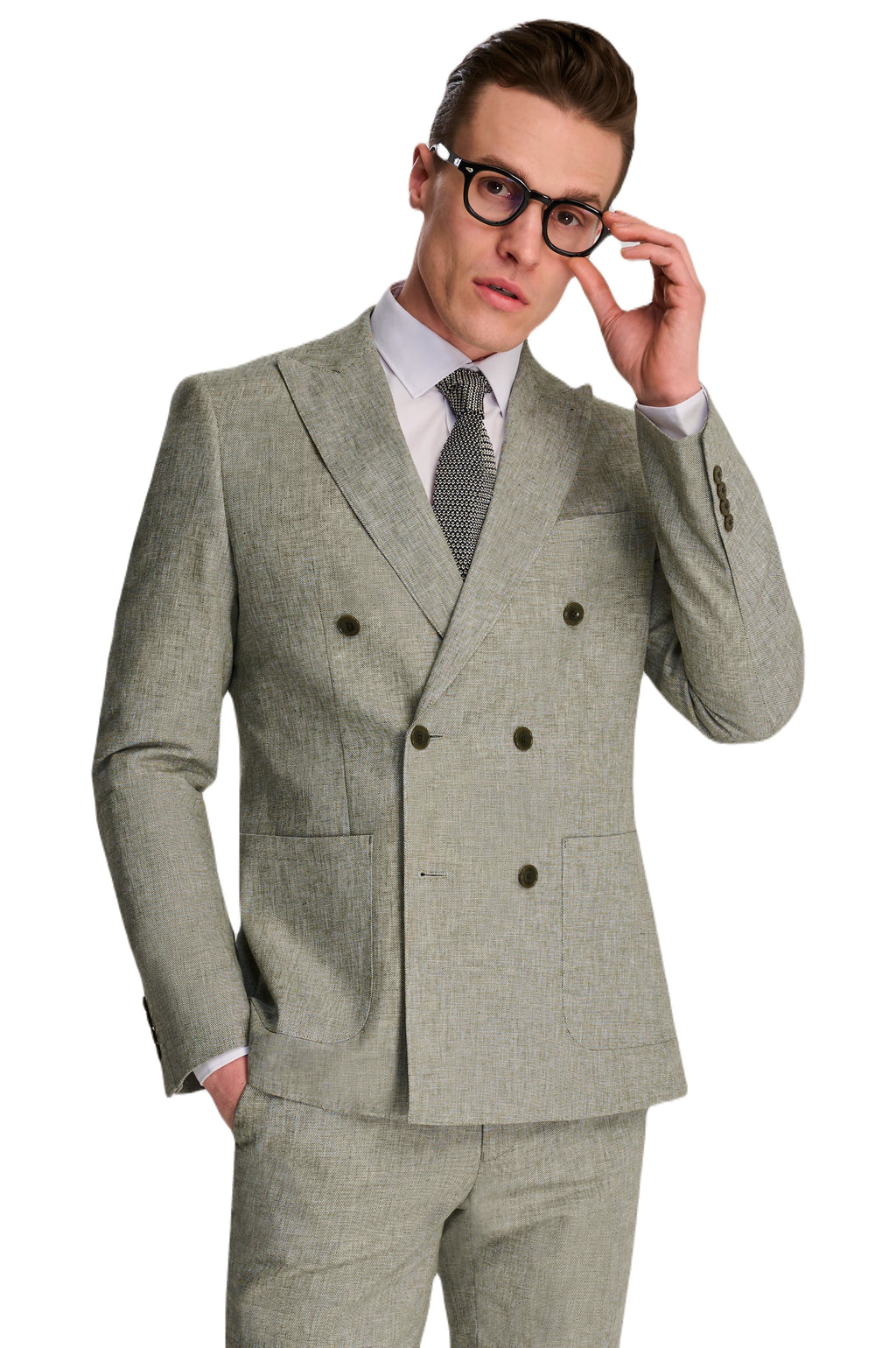 Giacomo Cotton Linen Double Breasted Suit Jacket in Green RRP £139