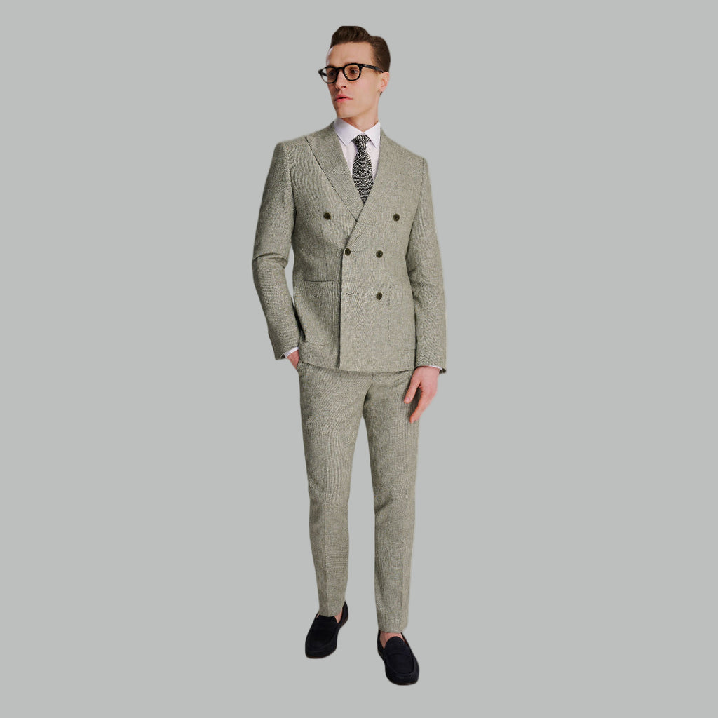 Giacomo Cotton Linen Double Breasted Suit Jacket in Green RRP £139