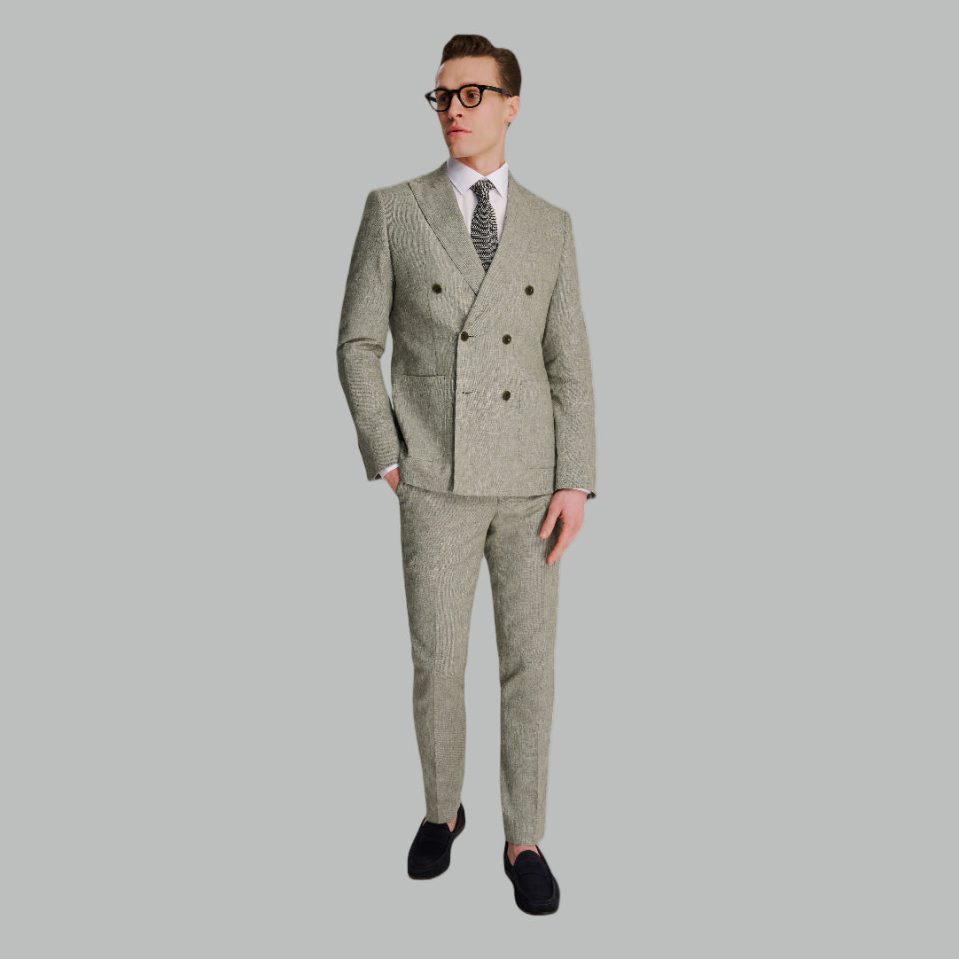 Giacomo Cotton Linen Double Breasted Suit Jacket in Green RRP £139