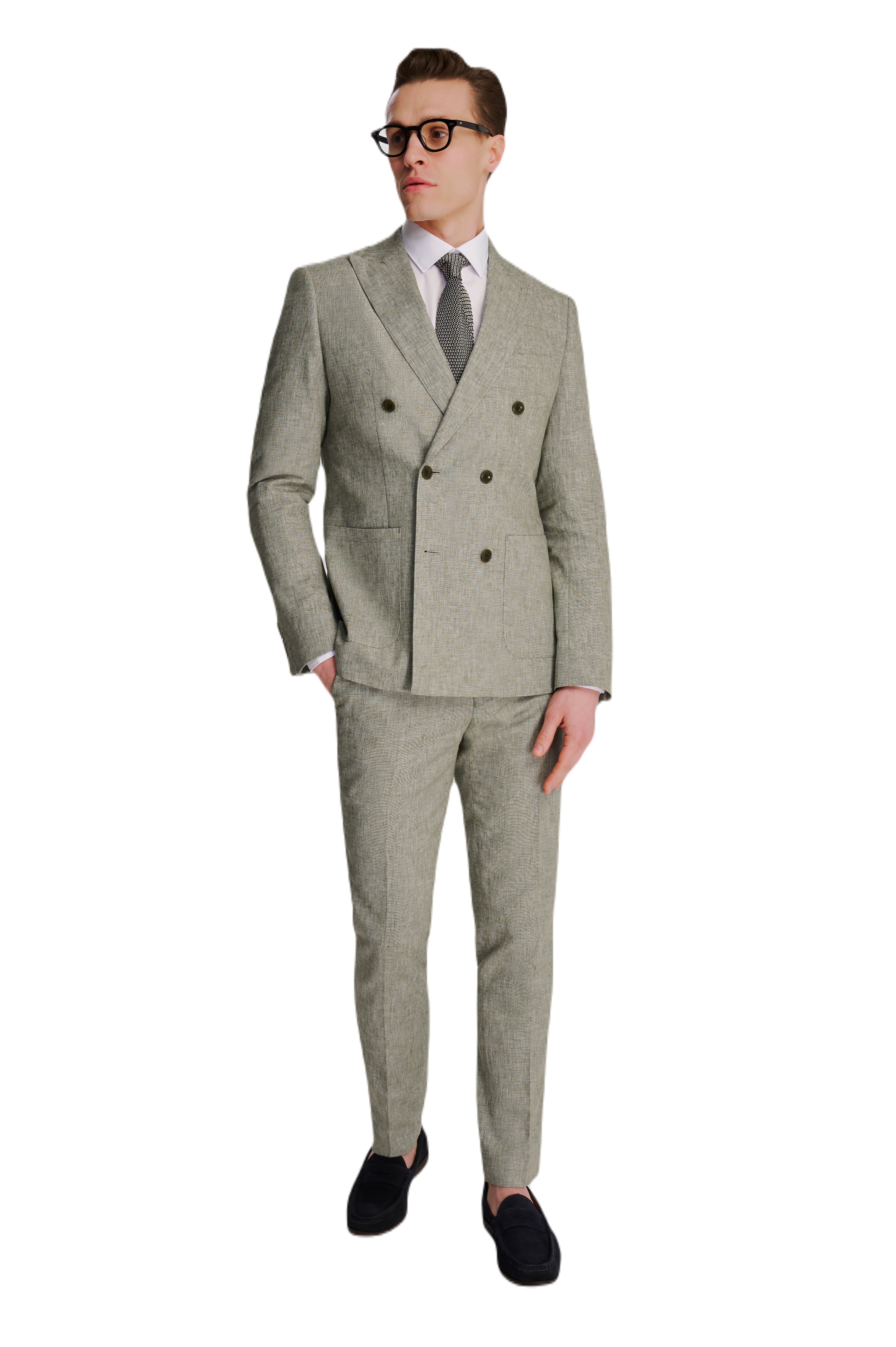 Giacomo Cotton Linen Double Breasted Suit Jacket in Green RRP £139
