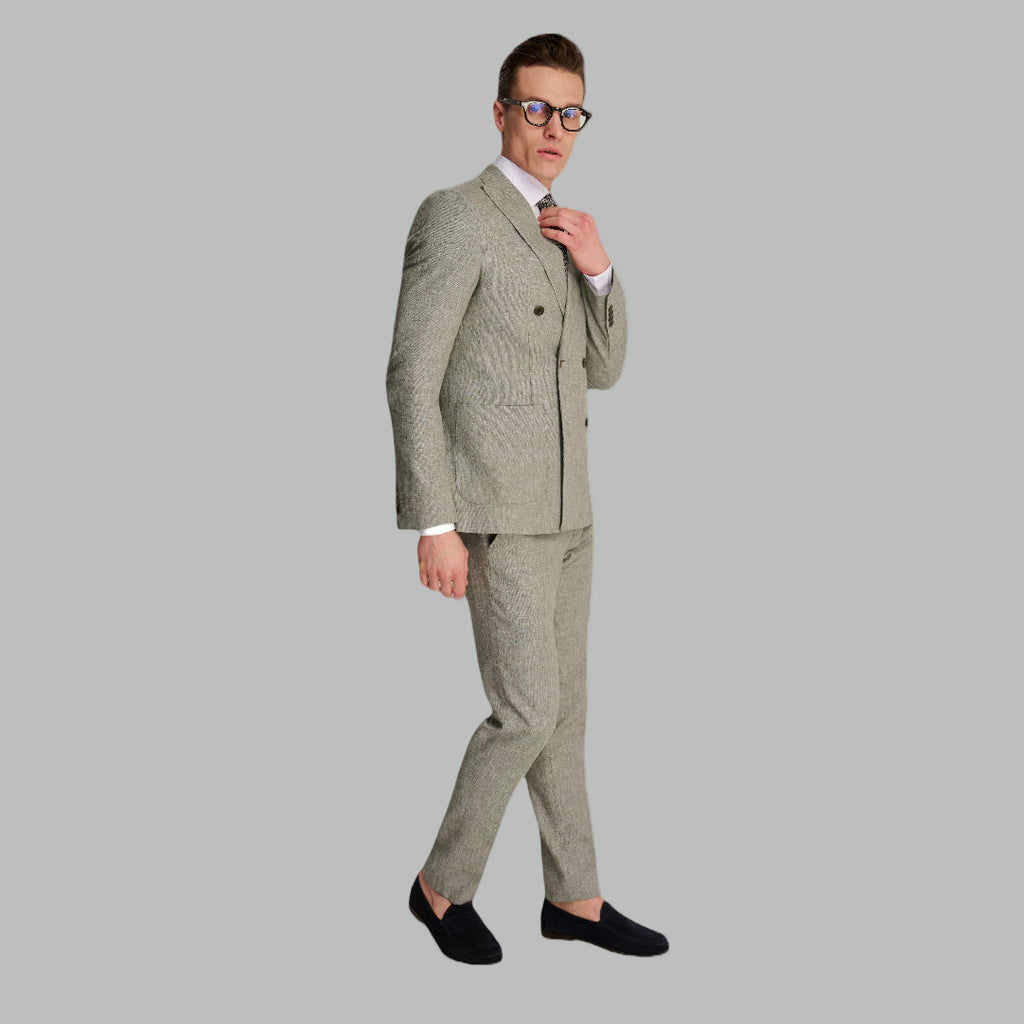 Giacomo Cotton Linen Double Breasted Suit Jacket in Green RRP £139