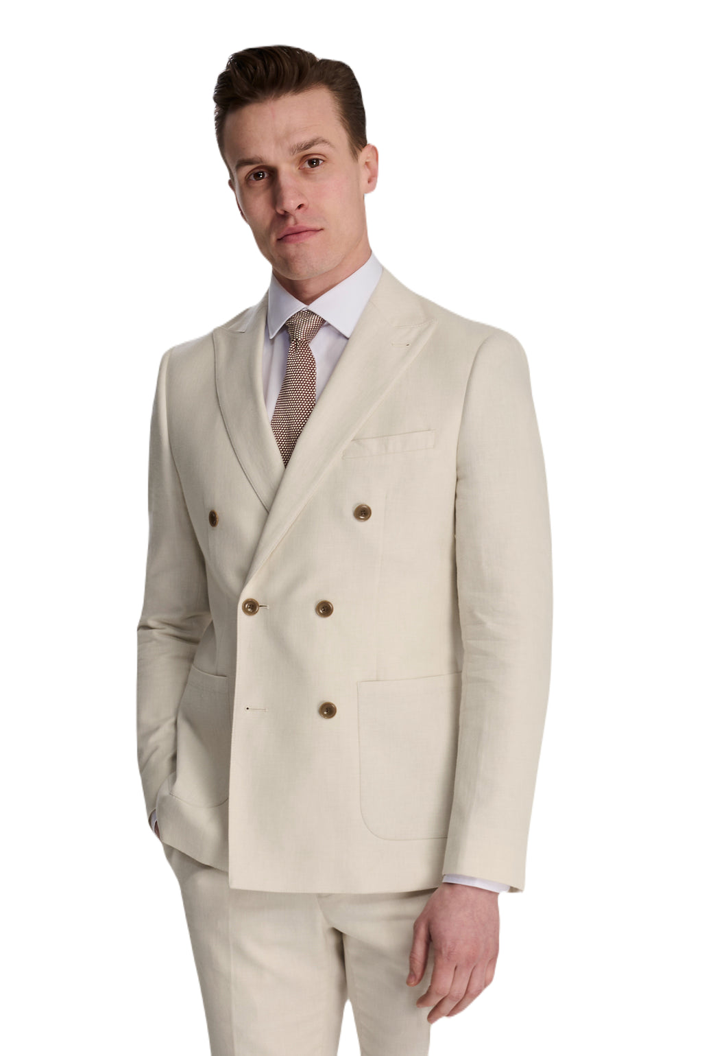 Giacomo Cotton Linen Double Breasted Suit Jacket in Stone RRP £139