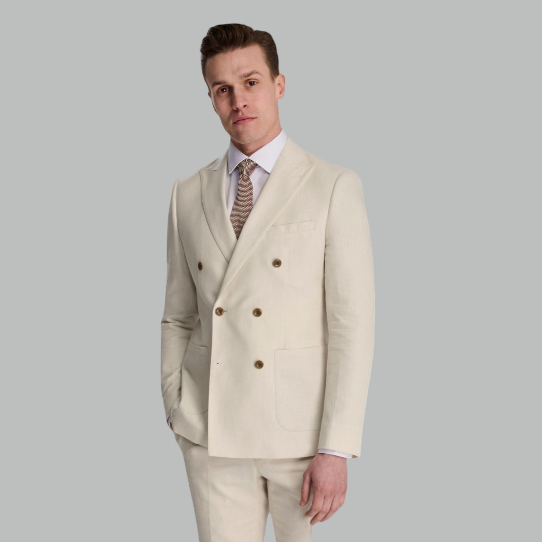 Giacomo Cotton Linen Double Breasted Suit Jacket in Stone RRP £139