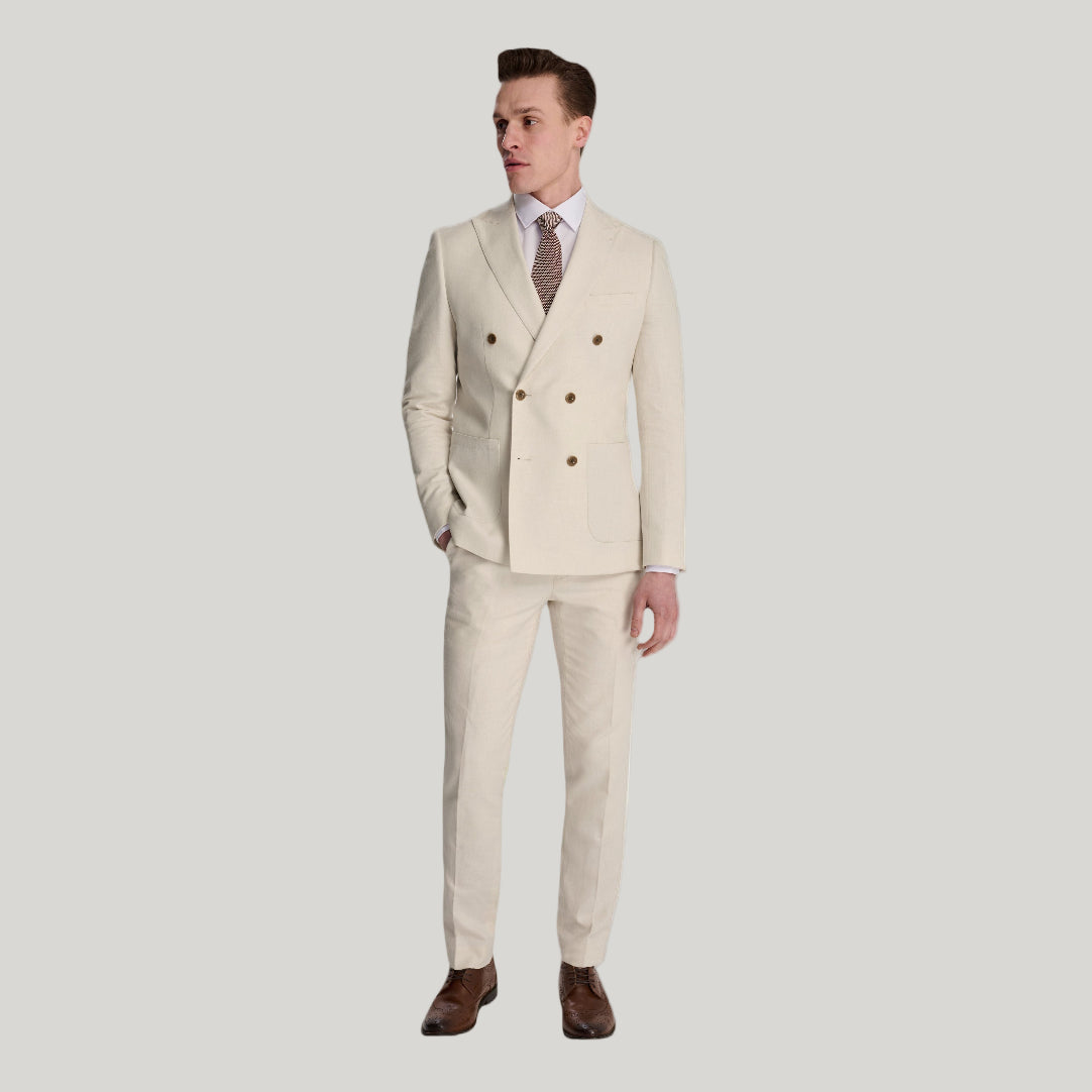 Giacomo Slim Fit Cotton Linen Suit Trousers in Stone RRP £75