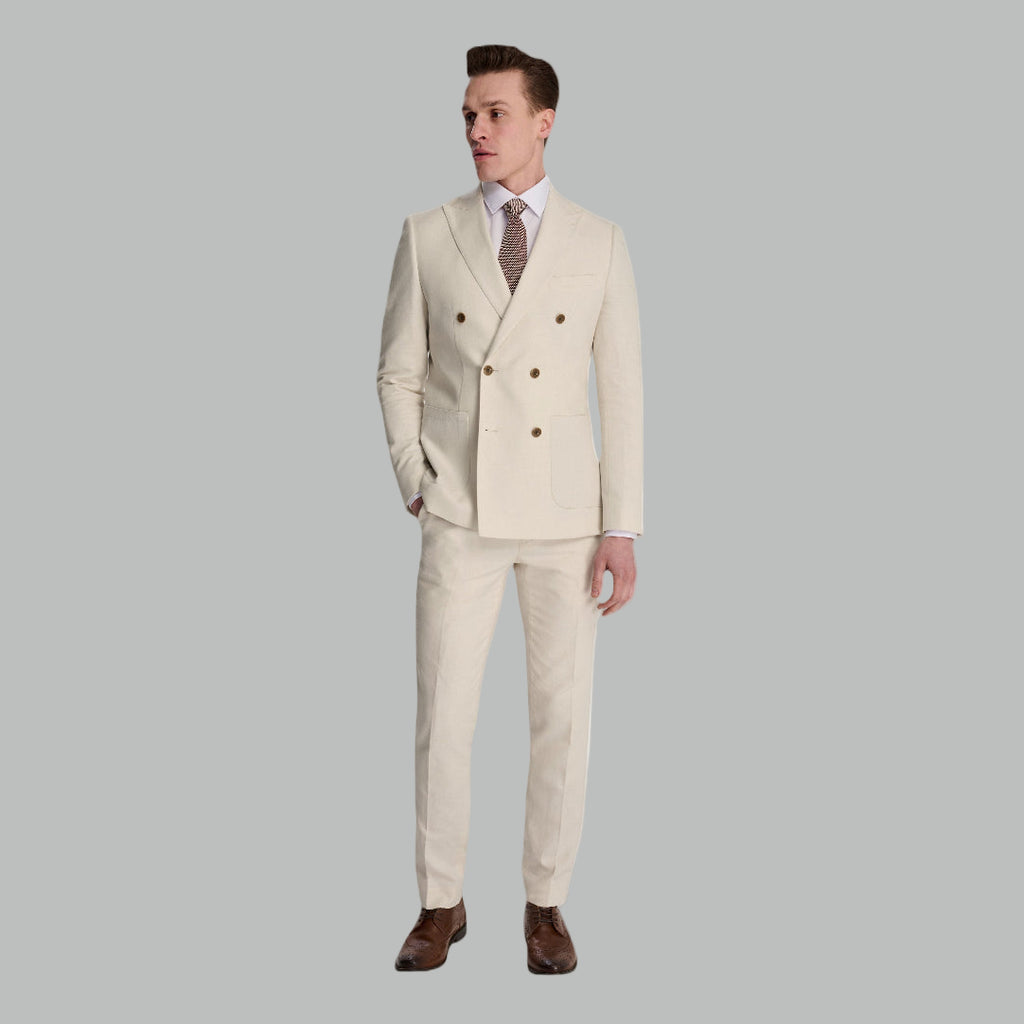 Giacomo Cotton Linen Double Breasted Suit Jacket in Stone RRP £139