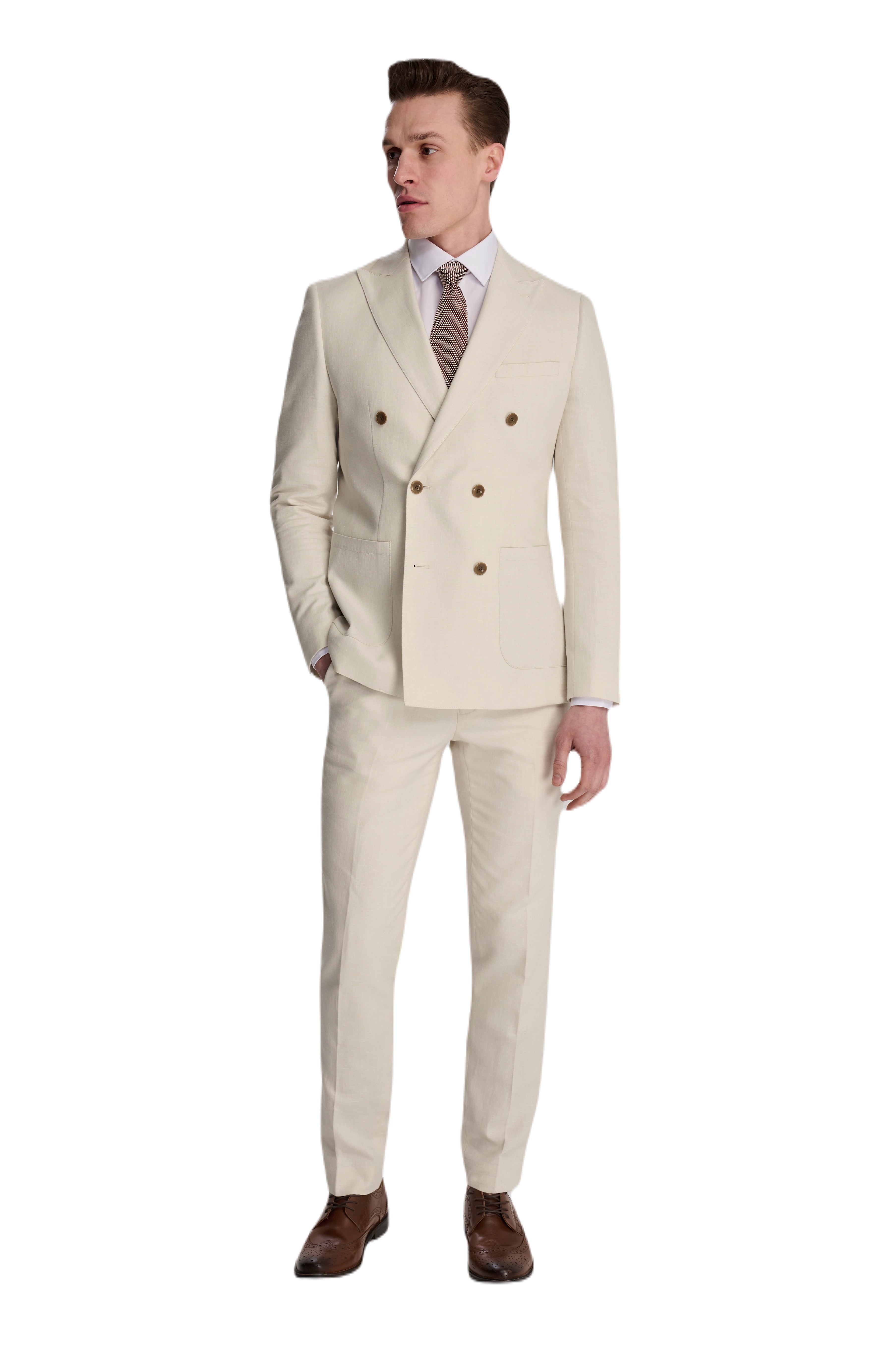 Giacomo Slim Fit Cotton Linen Suit Trousers in Stone RRP £75