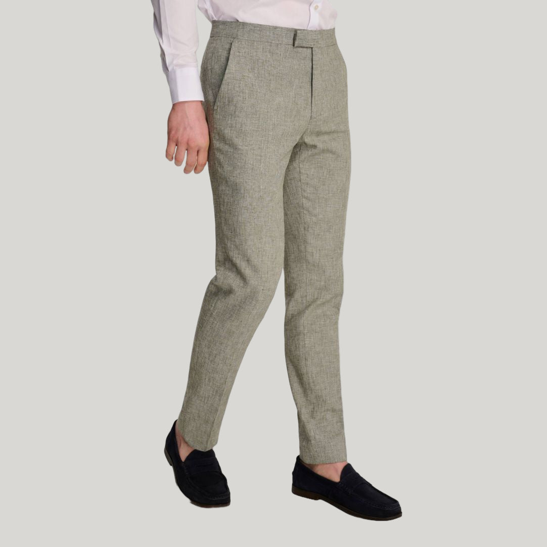 Giacomo Slim Fit Cotton Linen Suit Trousers in Green RRP £75