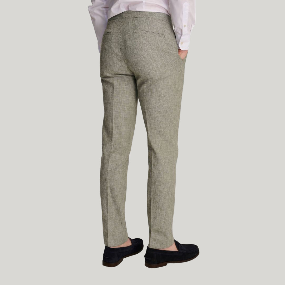 Giacomo Slim Fit Cotton Linen Suit Trousers in Green RRP £75