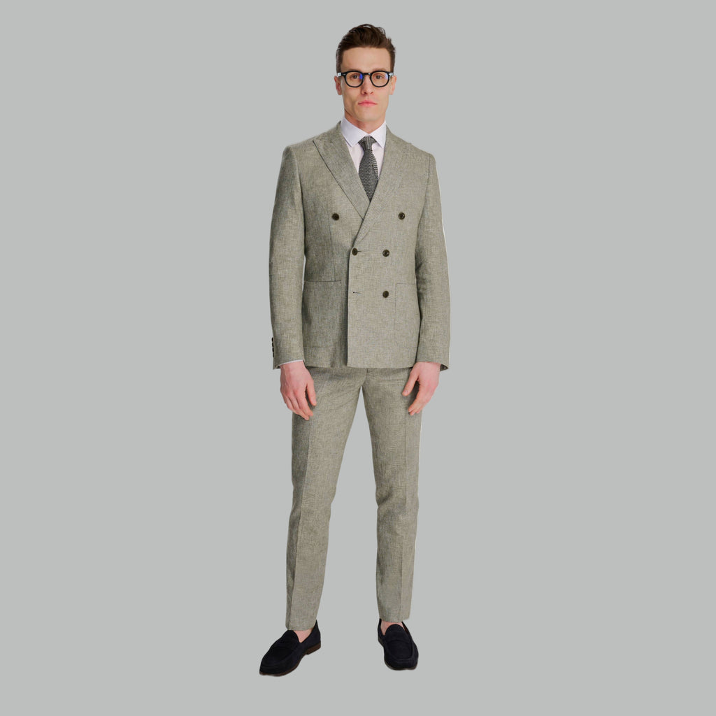 Giacomo Cotton Linen Double Breasted Suit Jacket in Green RRP £139