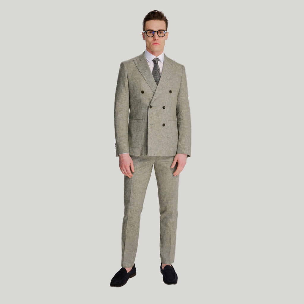 Giacomo Slim Fit Cotton Linen Suit Trousers in Green RRP £75