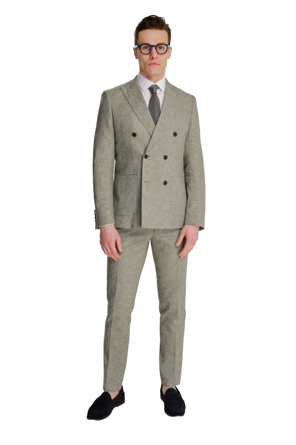Giacomo Cotton Linen Double Breasted Suit Jacket in Green RRP £139