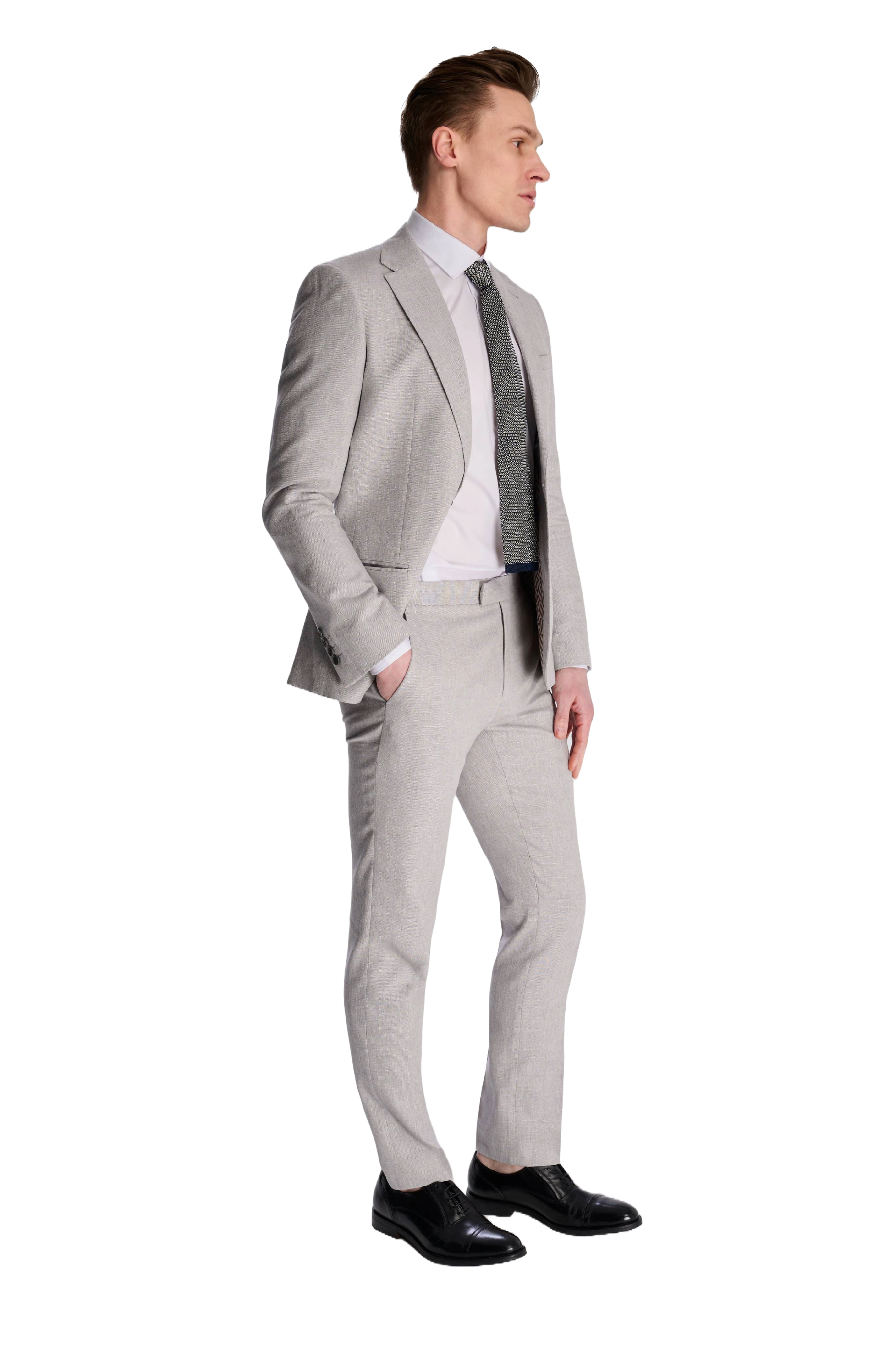 Giacomo Slim Fit Cotton Linen Suit Trousers in Grey RRP £75
