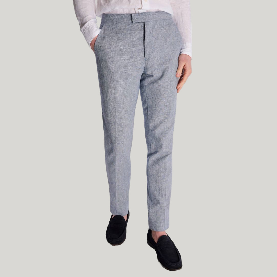 Giacomo Slim Fit Cotton Linen Suit Trousers in Chambray RRP £75