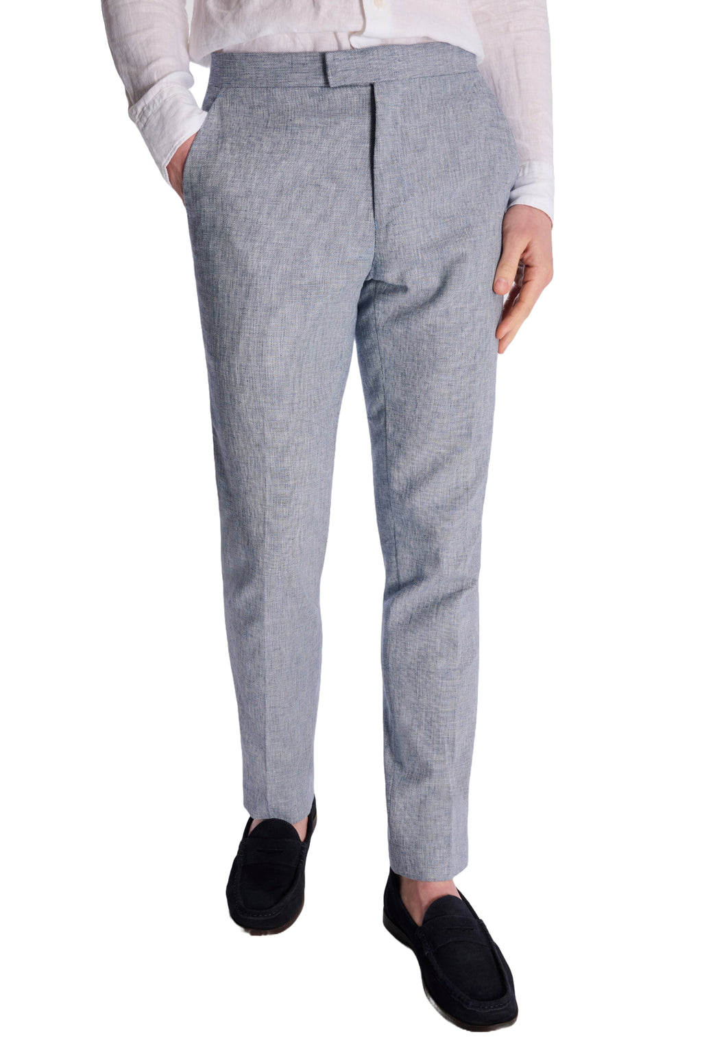 Giacomo Slim Fit Cotton Linen Suit Trousers in Chambray RRP £75