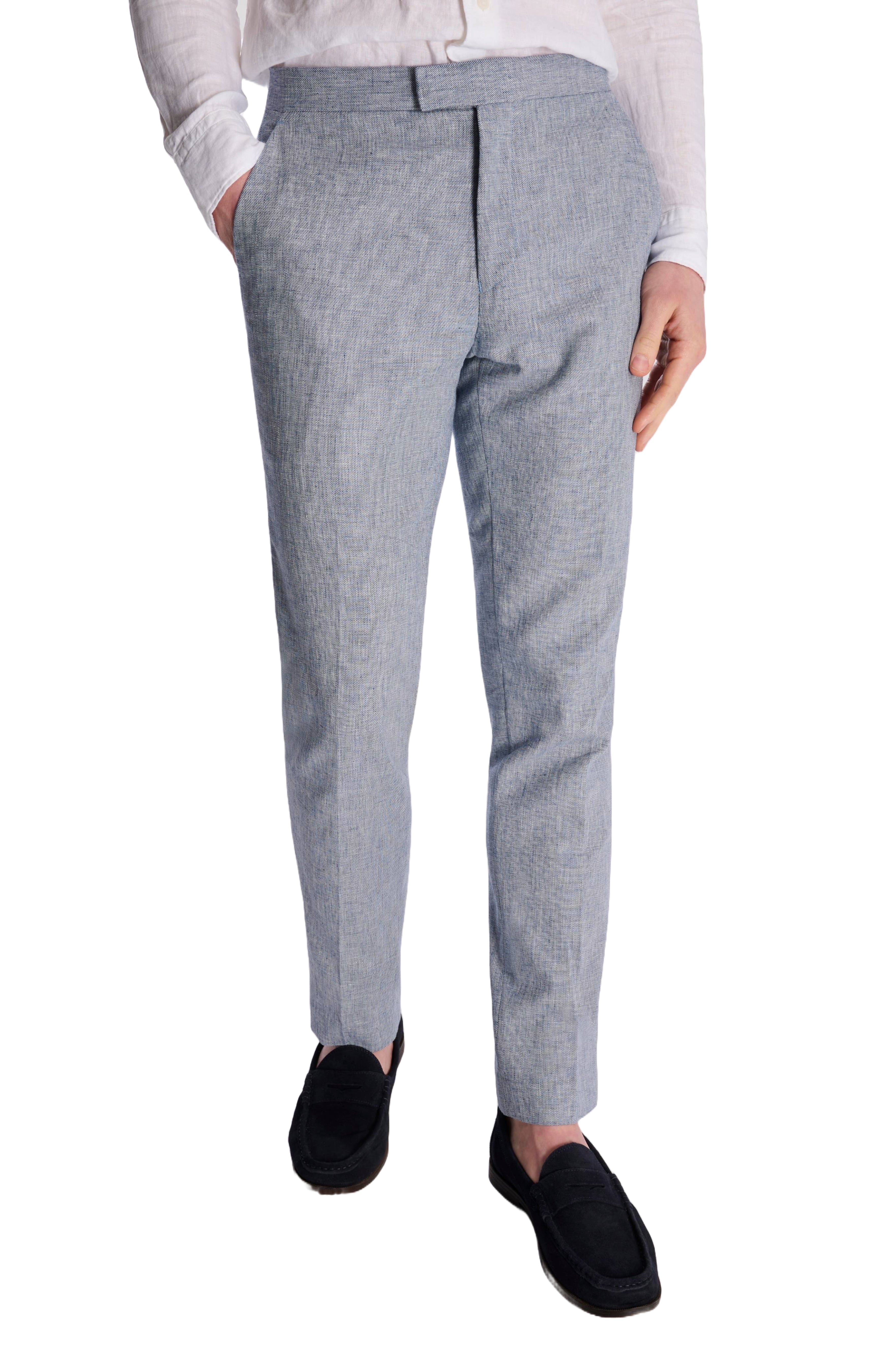 Giacomo Slim Fit Cotton Linen Suit Trousers in Chambray RRP £75