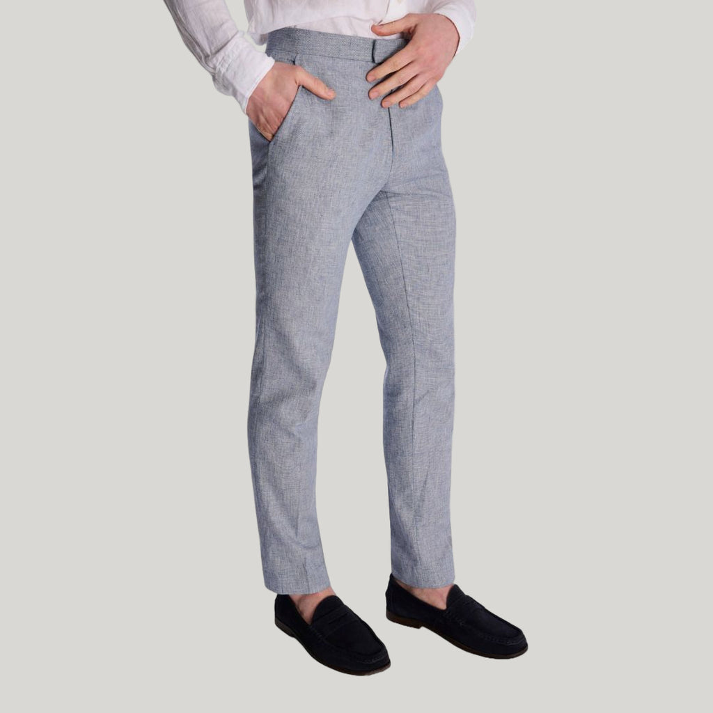 Giacomo Slim Fit Cotton Linen Suit Trousers in Chambray RRP £75