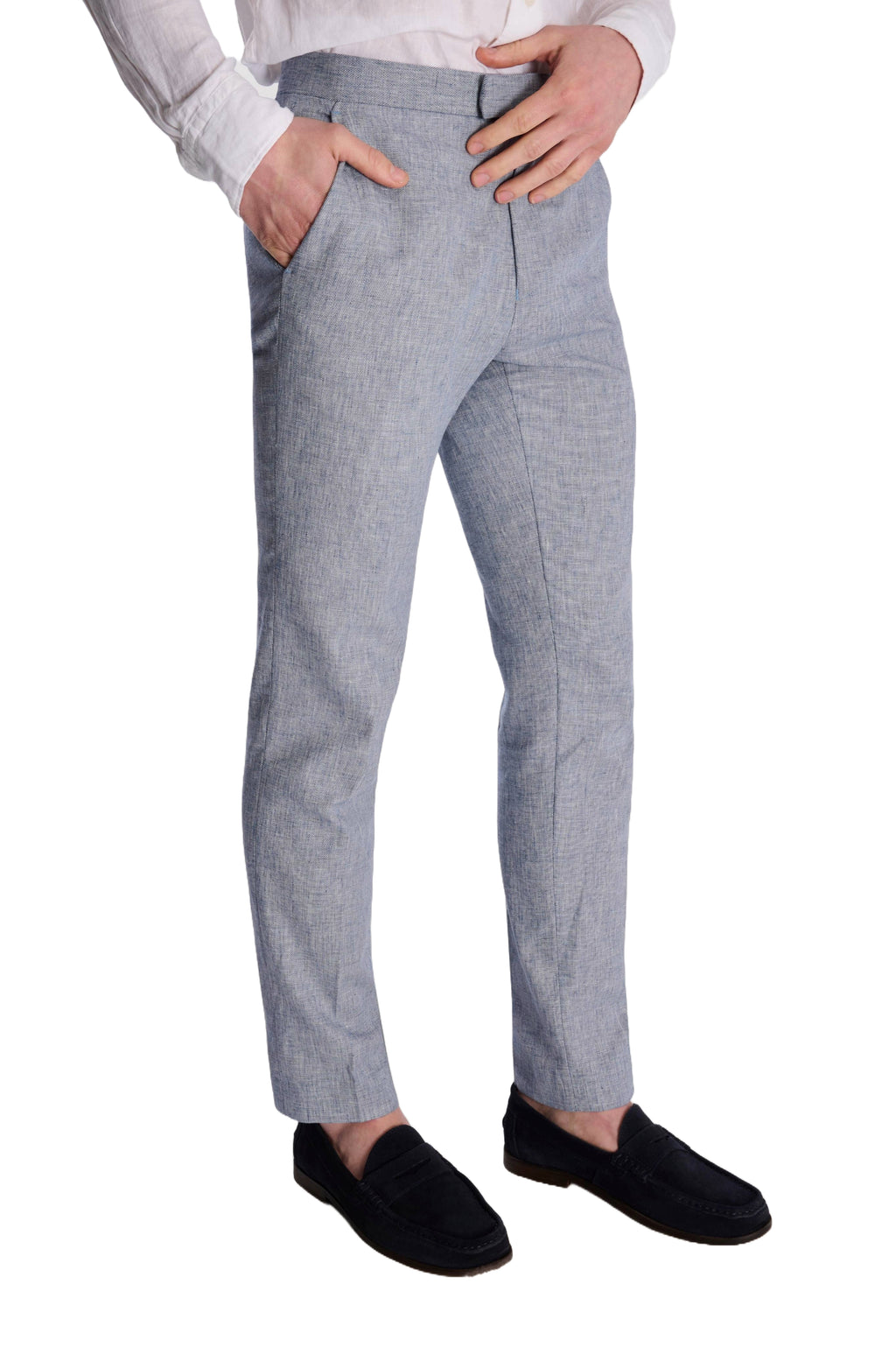 Giacomo Slim Fit Cotton Linen Suit Trousers in Chambray RRP £75