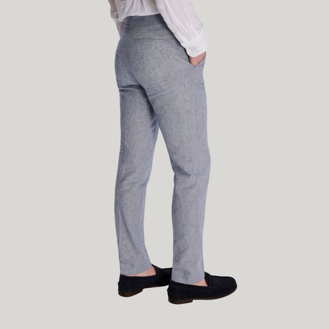 Giacomo Slim Fit Cotton Linen Suit Trousers in Chambray RRP £75
