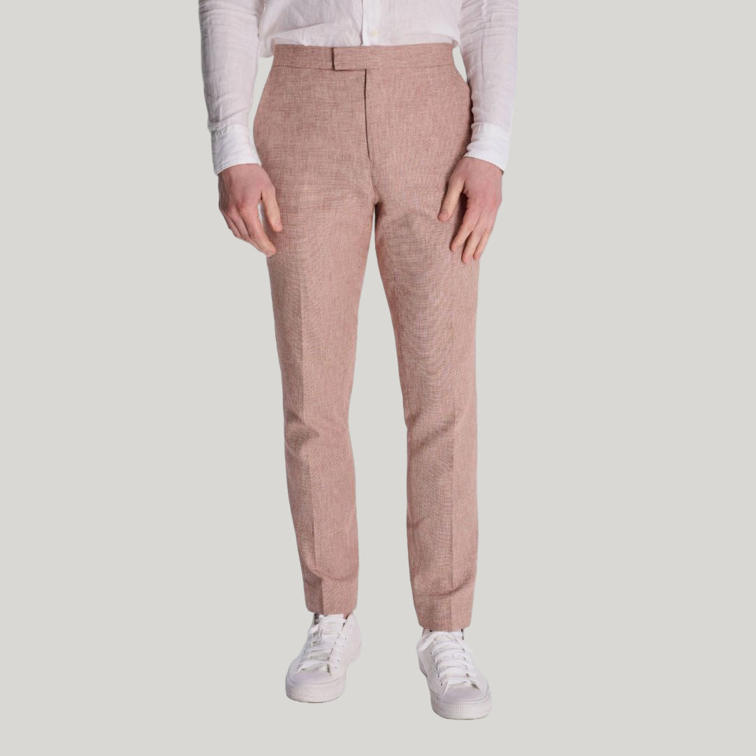 Giacomo Slim Fit Cotton Linen Suit Trousers in Rust RRP £75