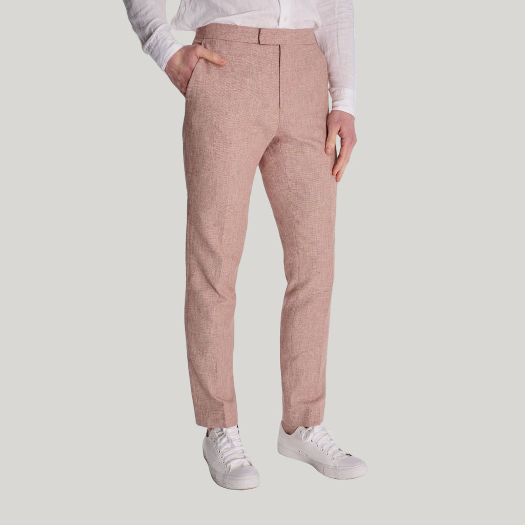 Giacomo Slim Fit Cotton Linen Suit Trousers in Rust RRP £75