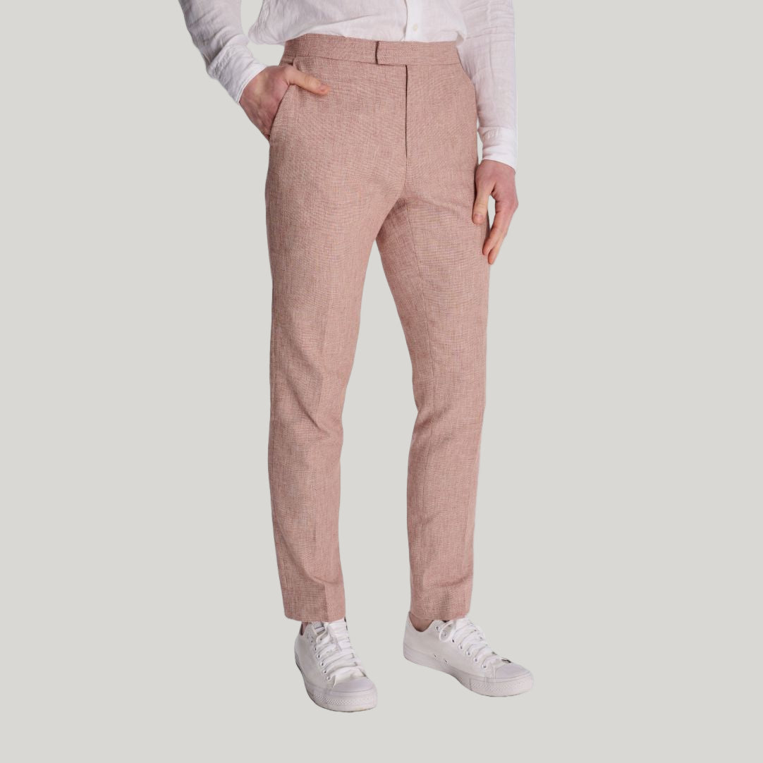 Giacomo Slim Fit Cotton Linen Suit Trousers in Rust RRP £75