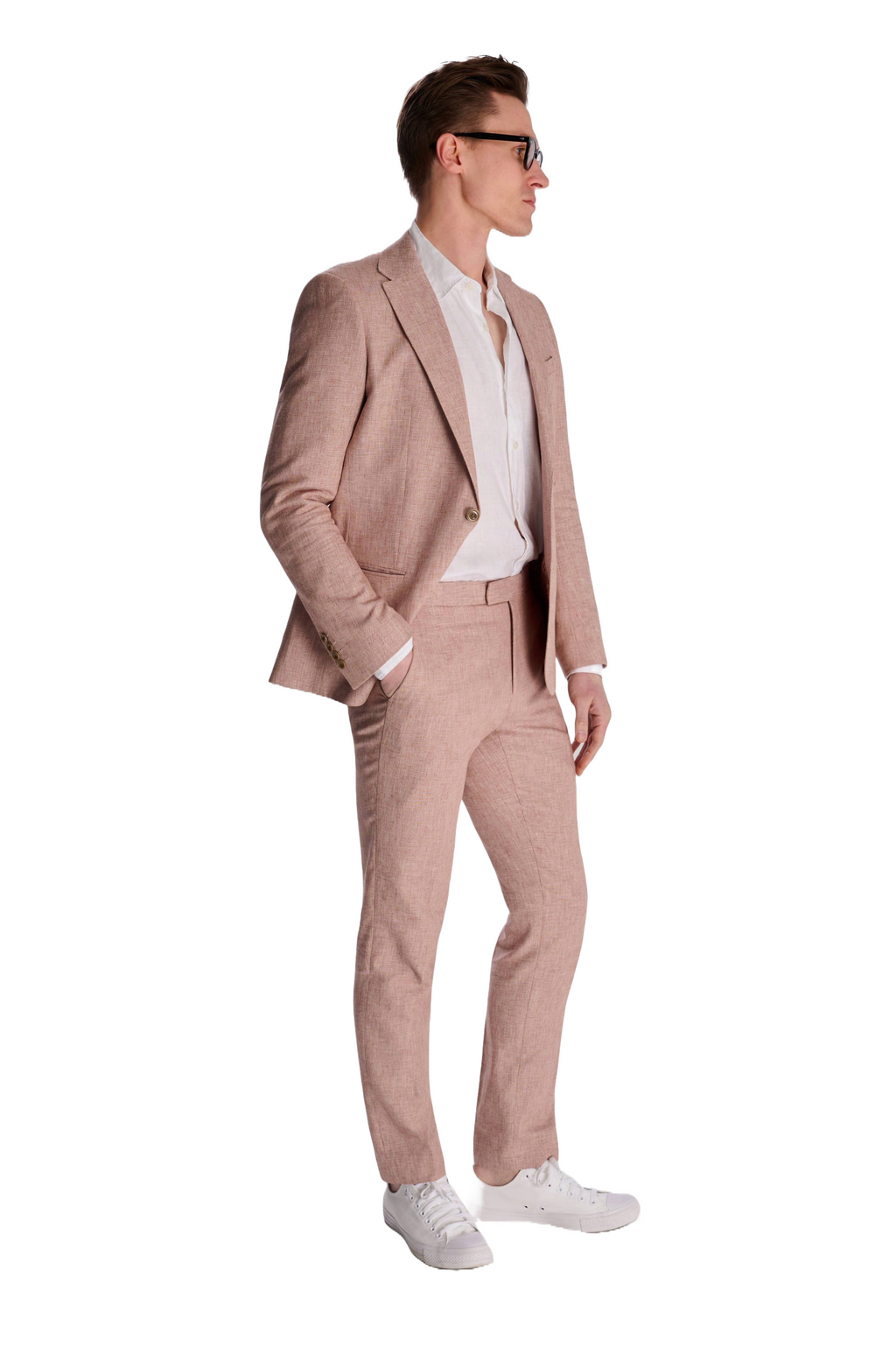 Giacomo Slim Fit Cotton Linen Suit Trousers in Rust RRP £75