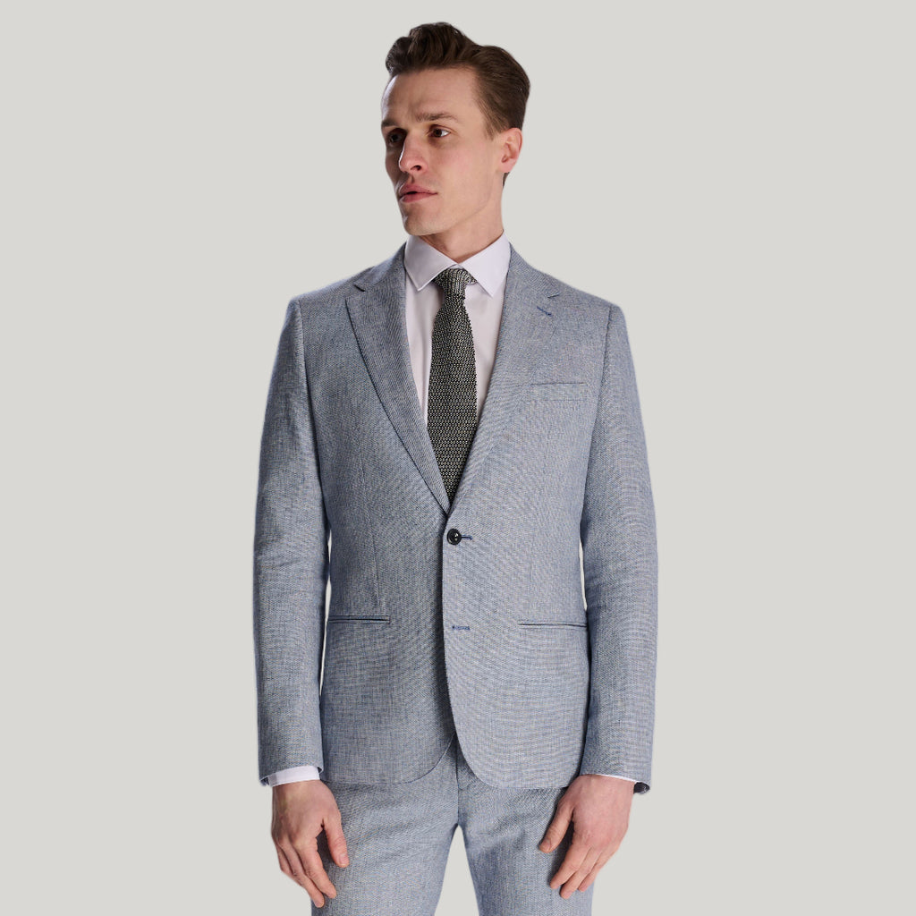 Giacomo Slim Fit Cotton Linen Suit Jacket in Chambray RRP £139