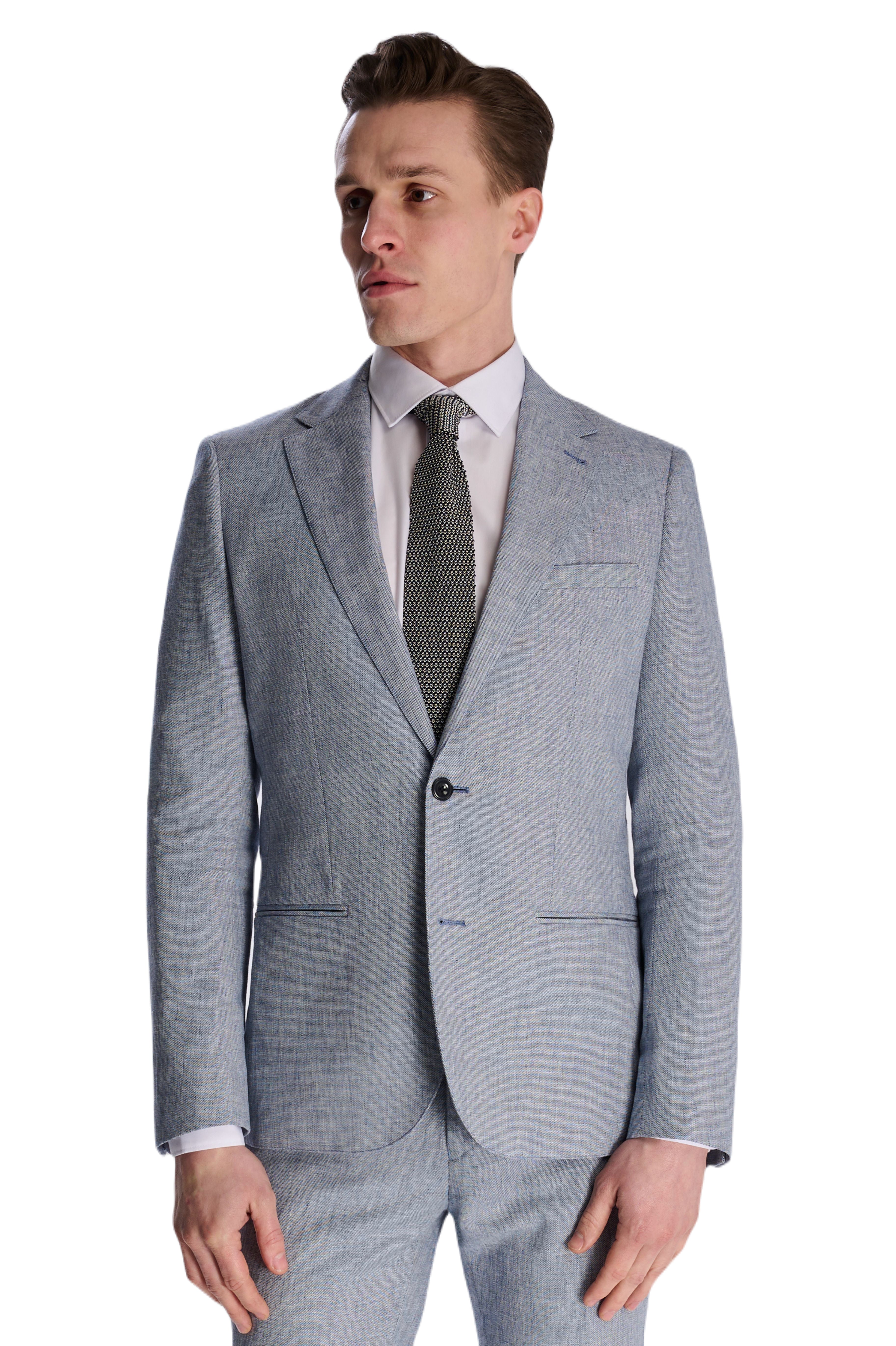 Giacomo Slim Fit Cotton Linen Suit Jacket in Chambray RRP £139