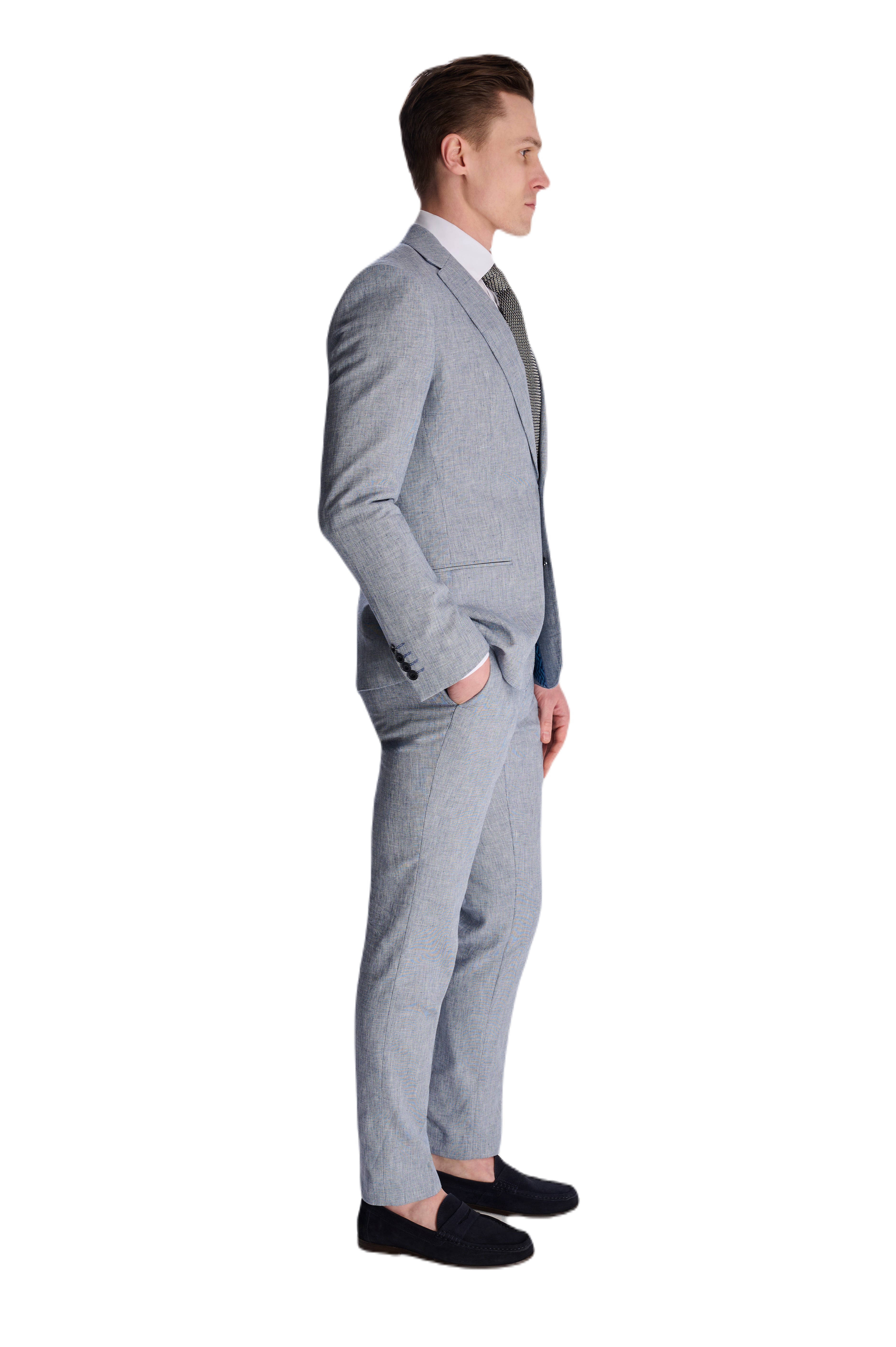 Giacomo Slim Fit Cotton Linen Suit Jacket in Chambray RRP £139