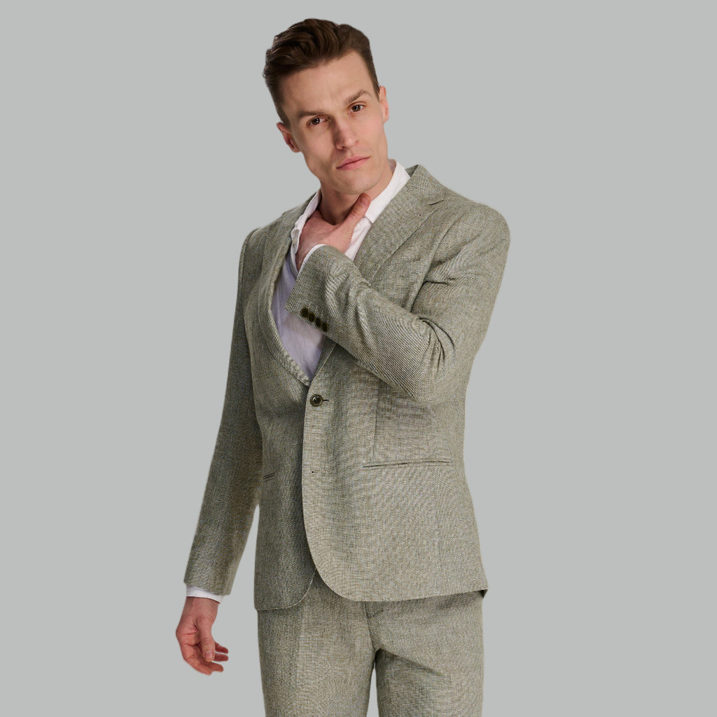 Giacomo Slim Fit Cotton Linen Suit Jacket in Green RRP £139