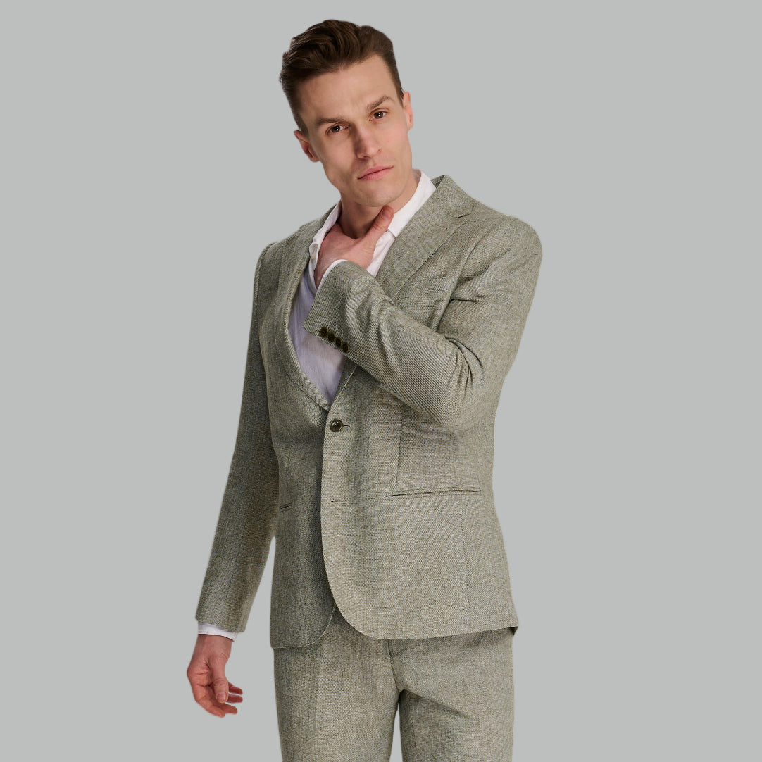 Giacomo Slim Fit Cotton Linen Suit Jacket in Green RRP £139