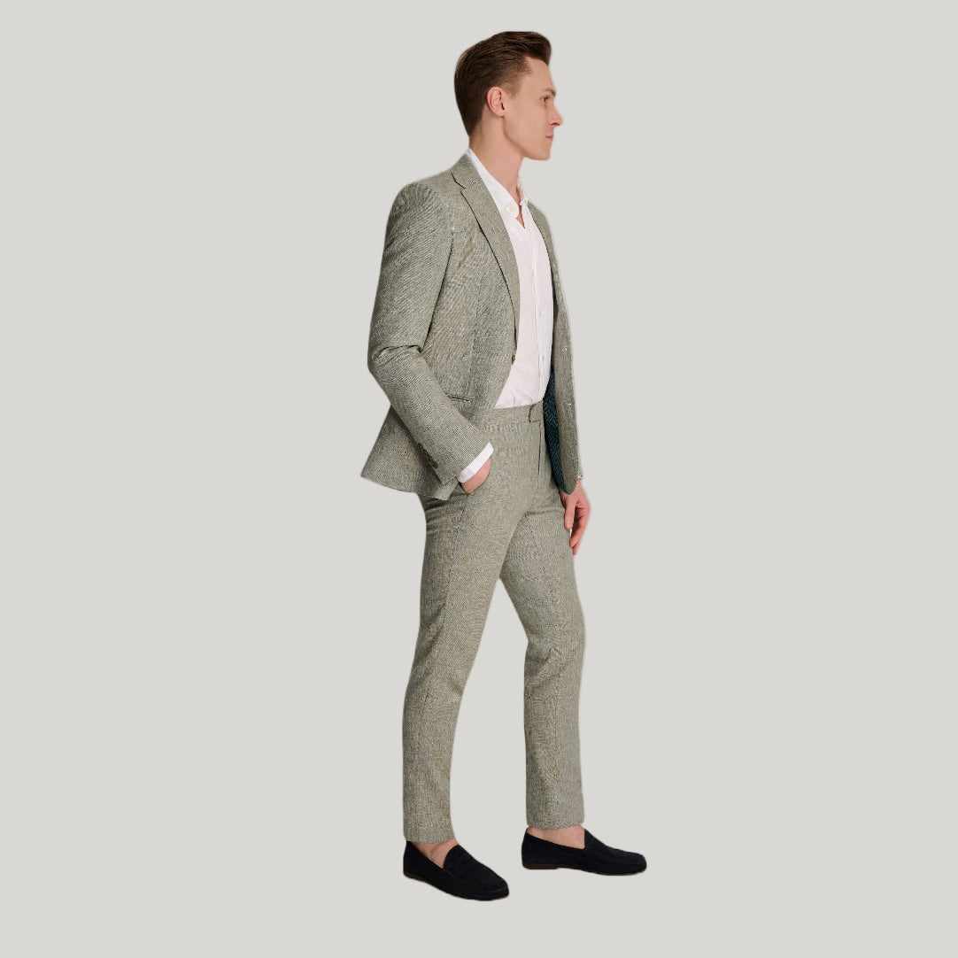 Giacomo Slim Fit Cotton Linen Suit Trousers in Green RRP £75