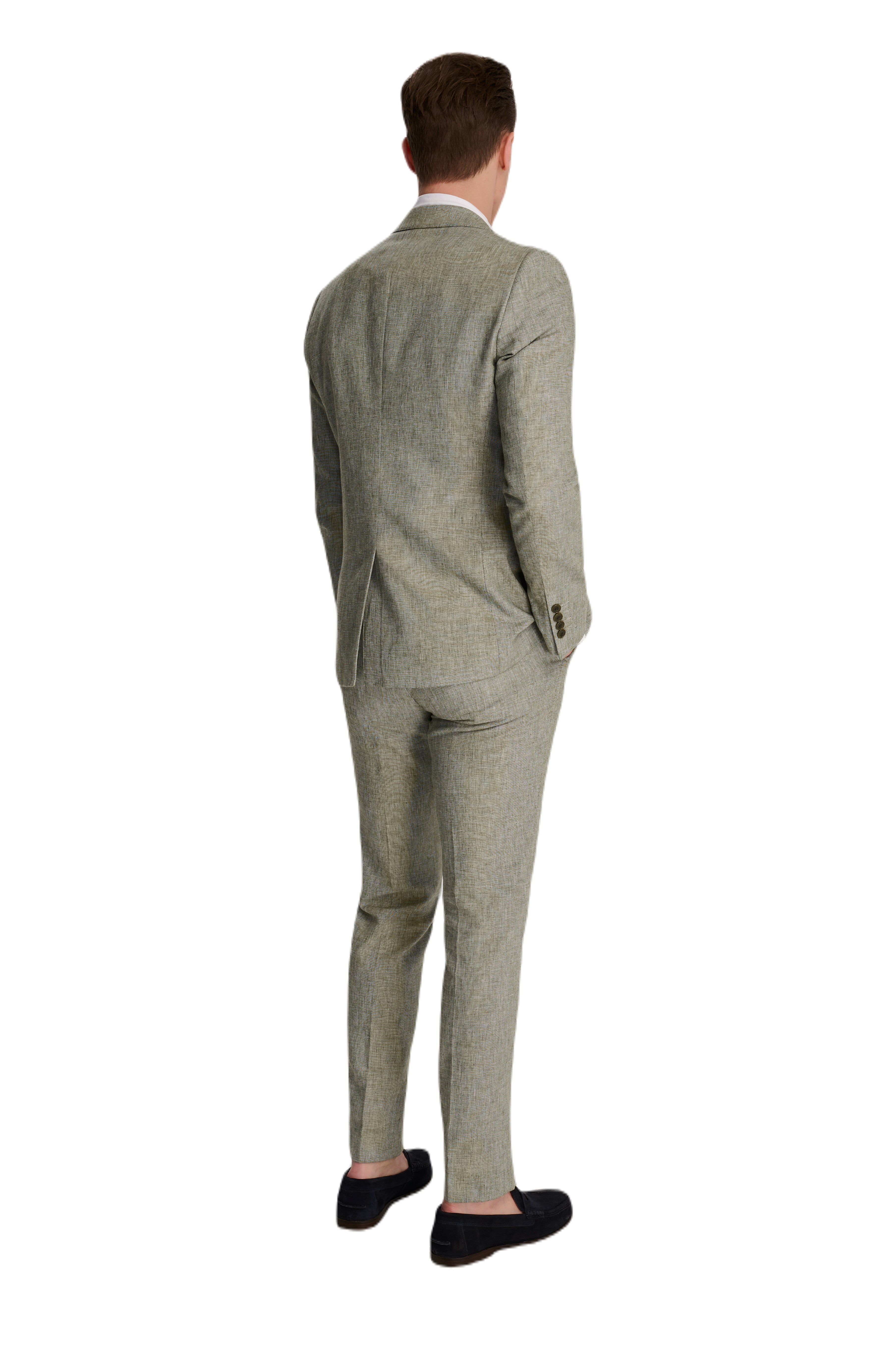 Giacomo Slim Fit Cotton Linen Suit Trousers in Green RRP £75