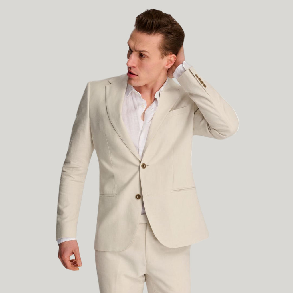 Giacomo Slim Fit Cotton Linen Suit Jacket in Stone RRP £139