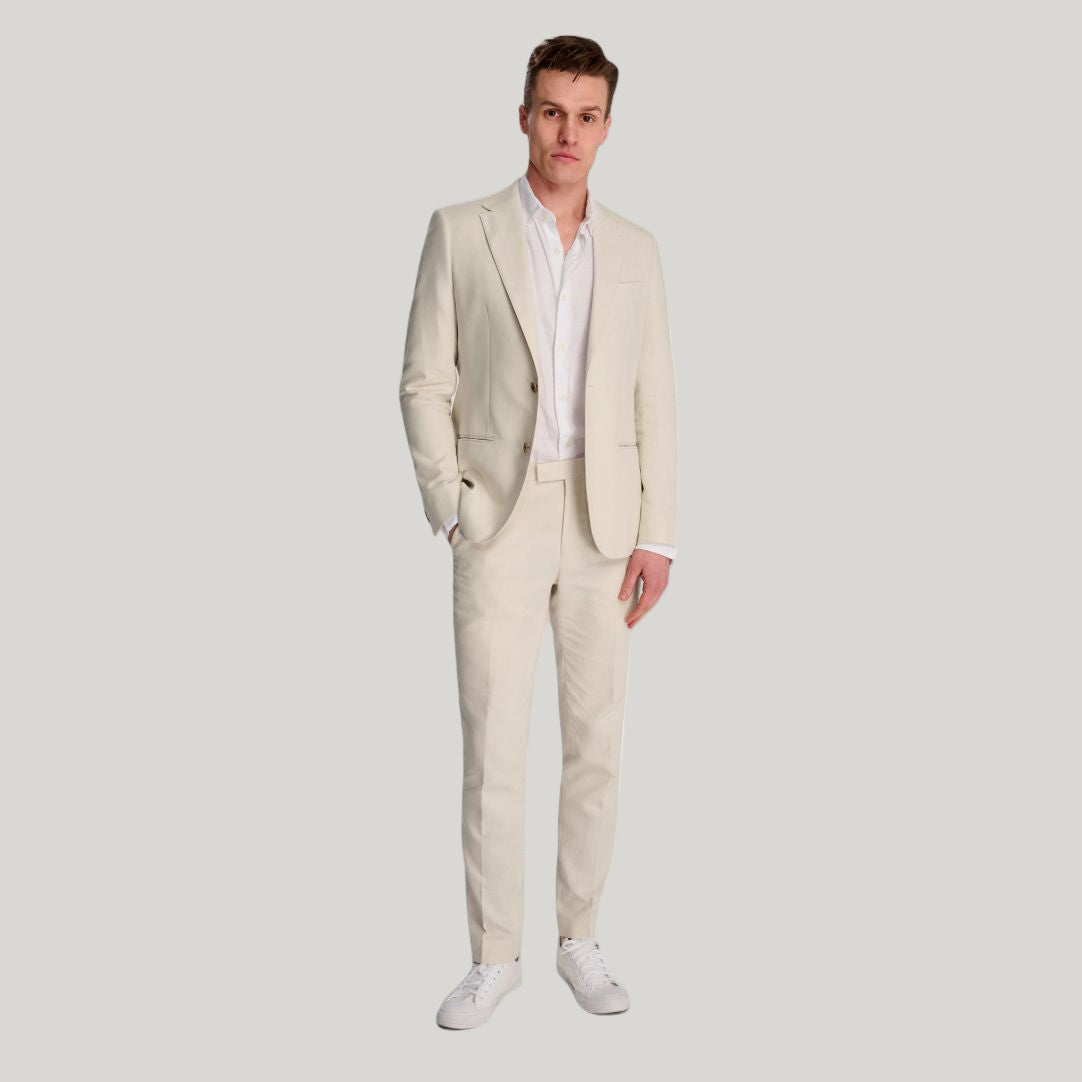 Giacomo Slim Fit Cotton Linen Suit Jacket in Stone RRP £139
