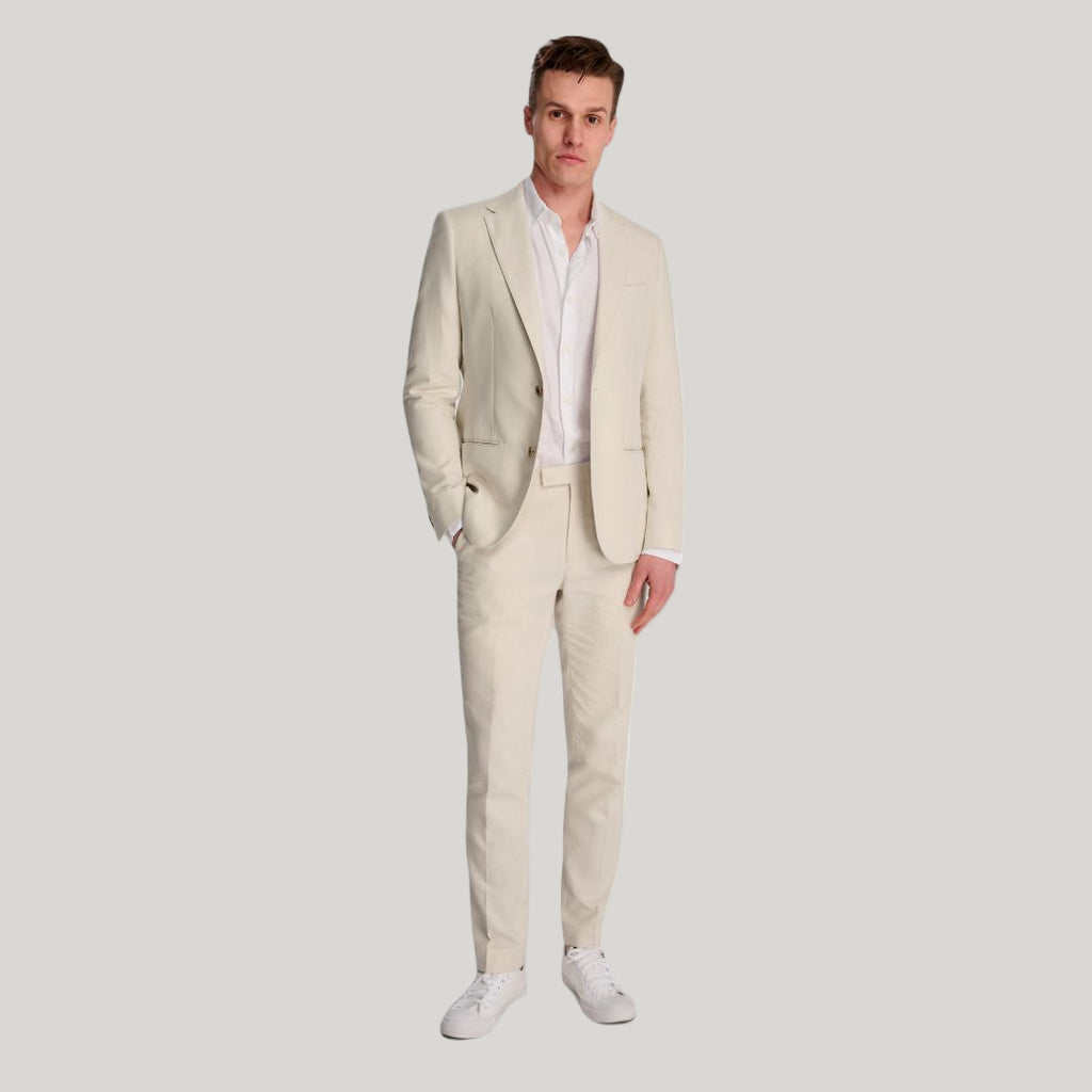 Giacomo Slim Fit Cotton Linen Suit Trousers in Stone RRP £75