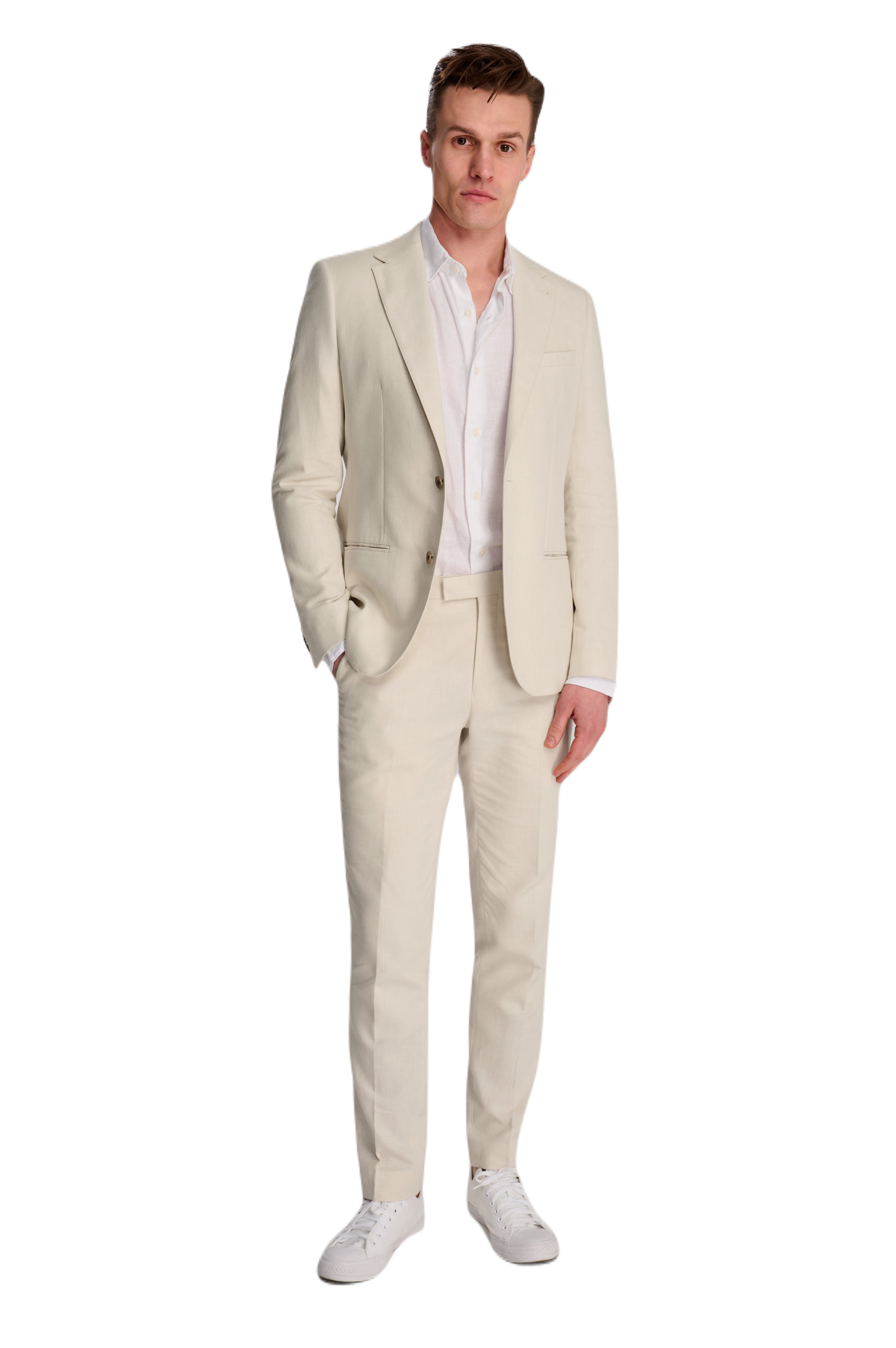 Giacomo Slim Fit Cotton Linen Suit Trousers in Stone RRP £75