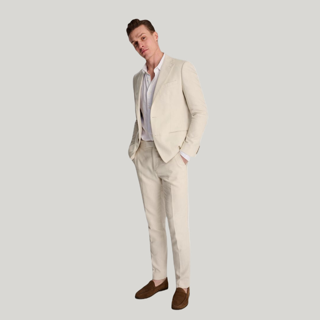 Giacomo Slim Fit Cotton Linen Suit Jacket in Stone RRP £139