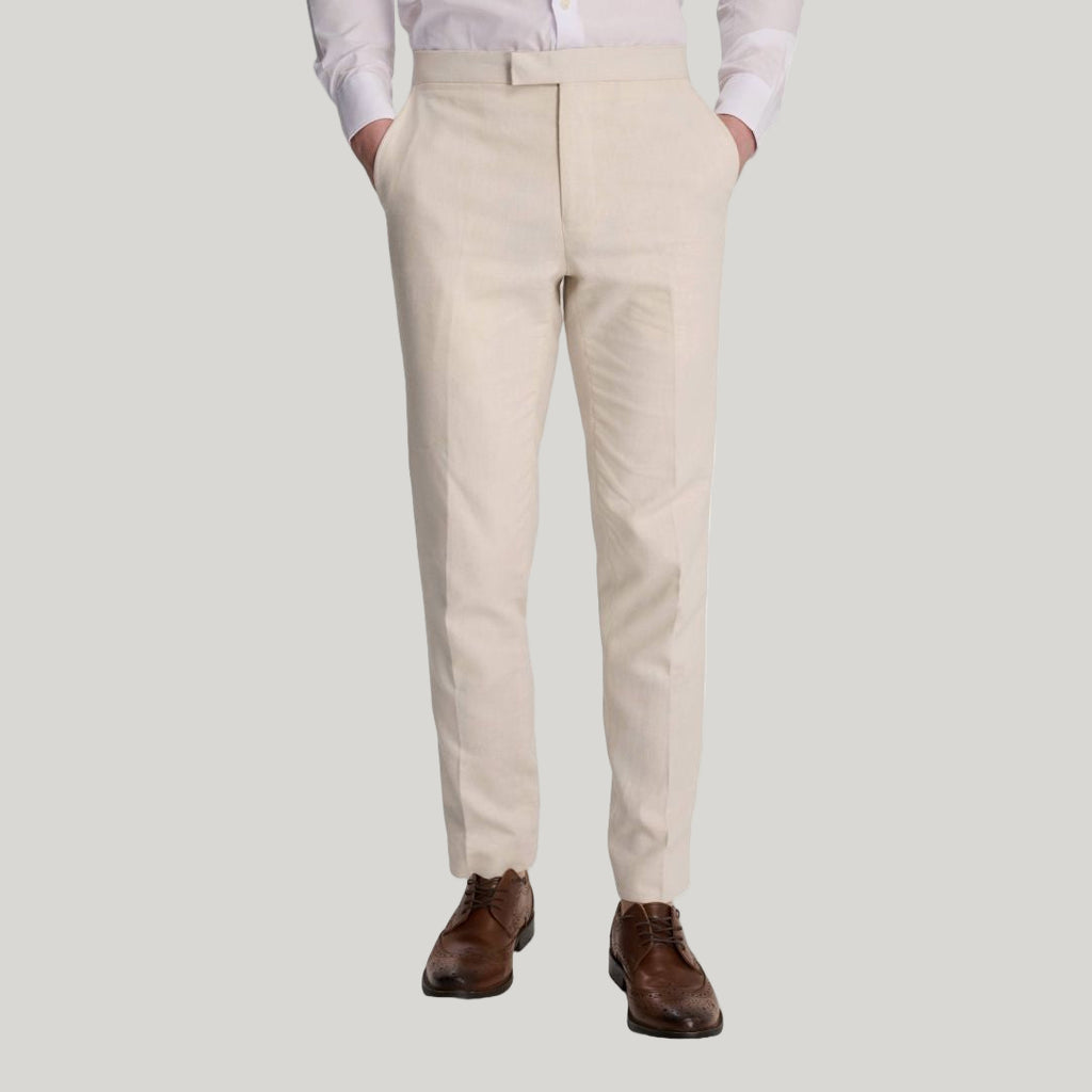 Giacomo Slim Fit Cotton Linen Suit Trousers in Stone RRP £75
