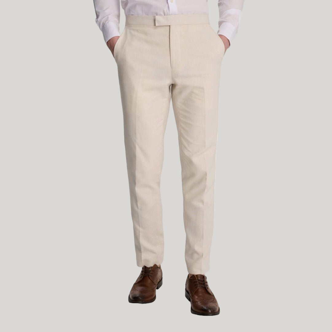Giacomo Slim Fit Cotton Linen Suit Trousers in Stone RRP £75