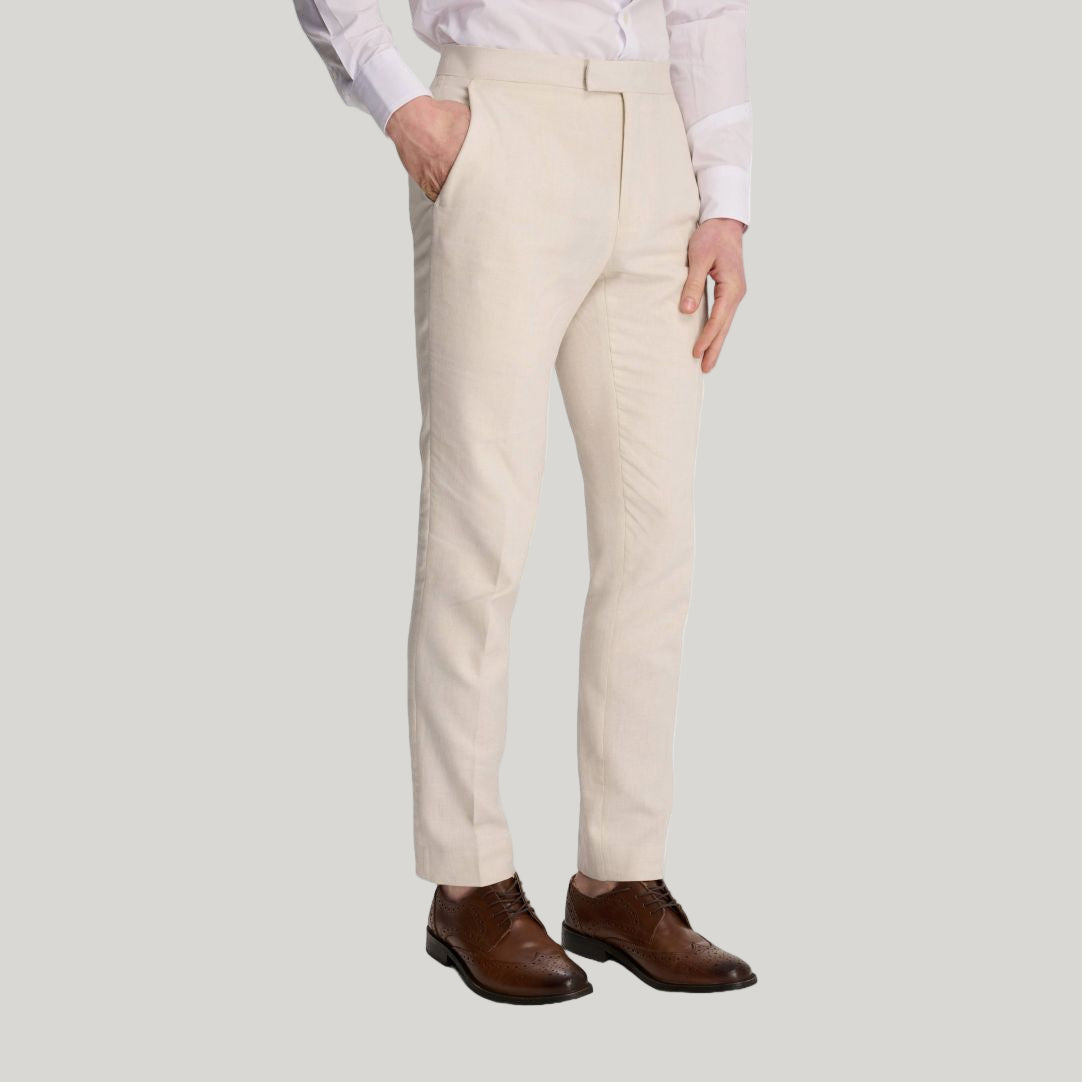 Giacomo Slim Fit Cotton Linen Suit Trousers in Stone RRP £75