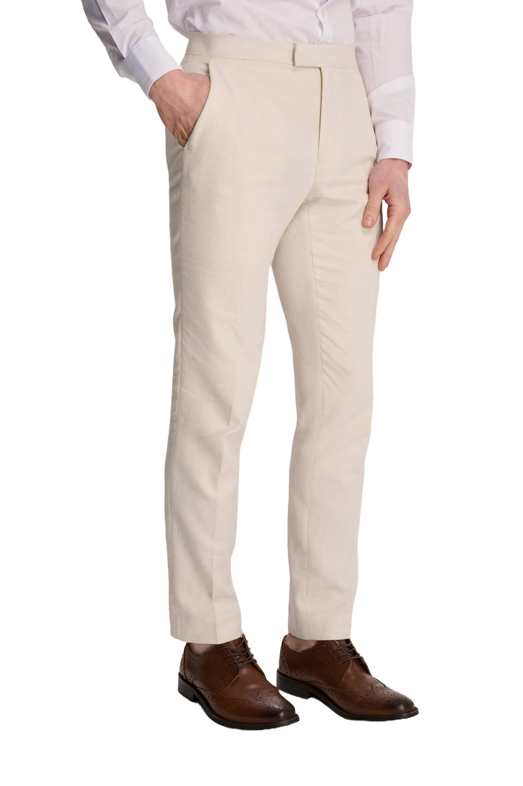 Giacomo Slim Fit Cotton Linen Suit Trousers in Stone RRP £75